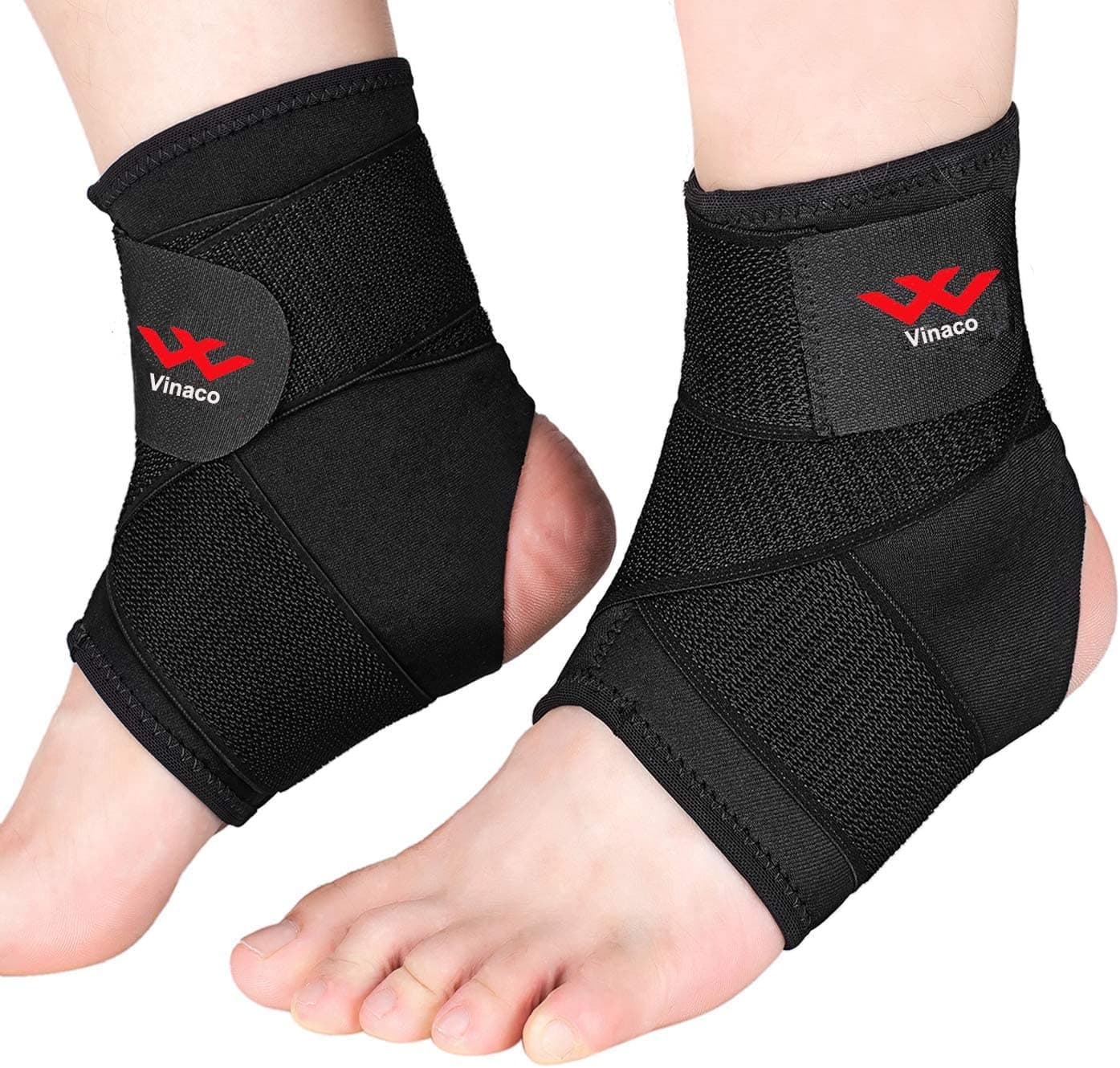Vinaco 2 Pack Breathable & Strong Ankle Brace for Sprained Ankle, Stabilize Ligaments, Prevent Re-Injury Compression Foot Brace for Men & Women with Adjustable Wrap, Ankle Support for Men