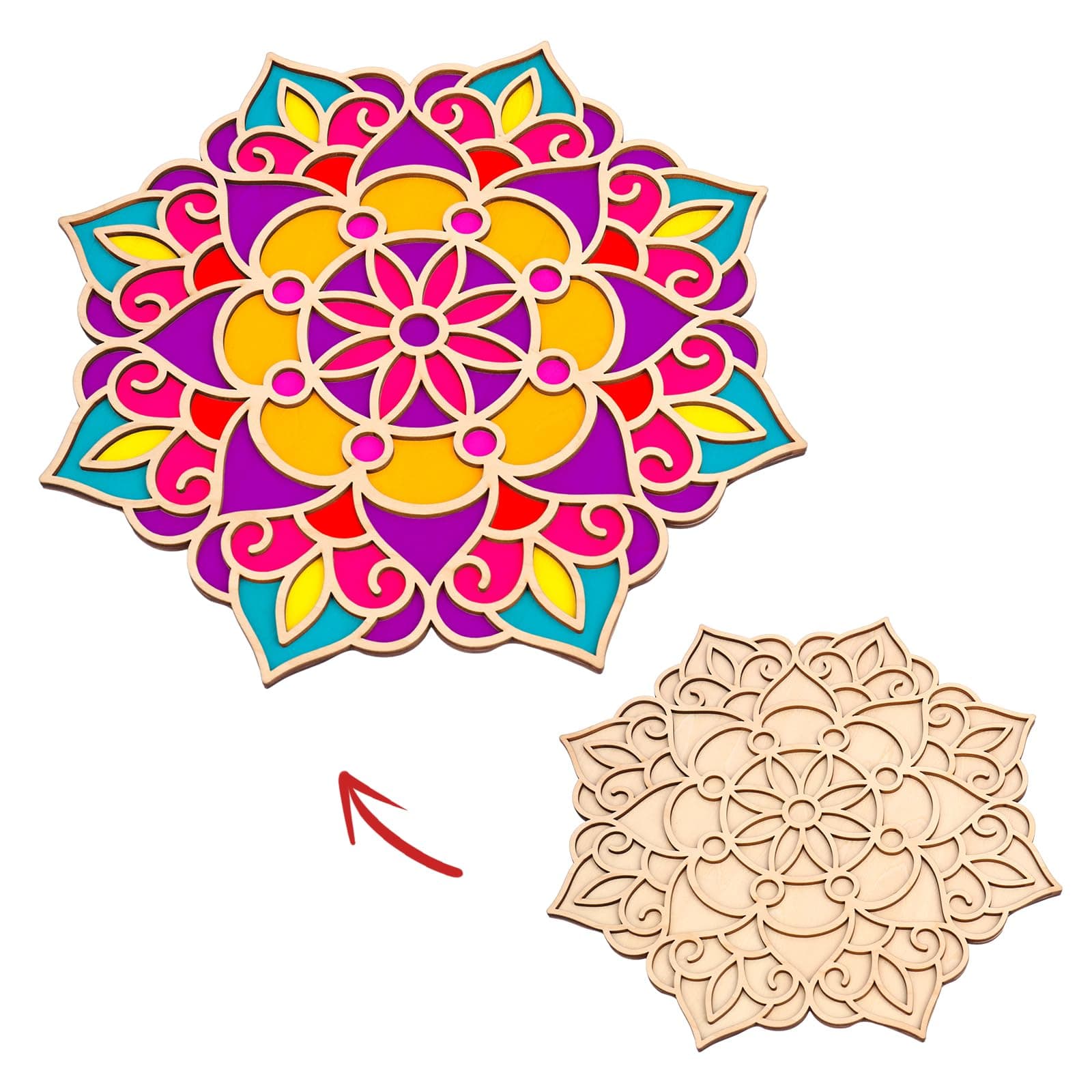 Bnesi Wooden DIY Floral Rangoli Mat Easy to Use or to Fill Rangoli Template Rangoli Decorative Boards for Indian Traditional Festival New Year Decor (Wood, Floral)