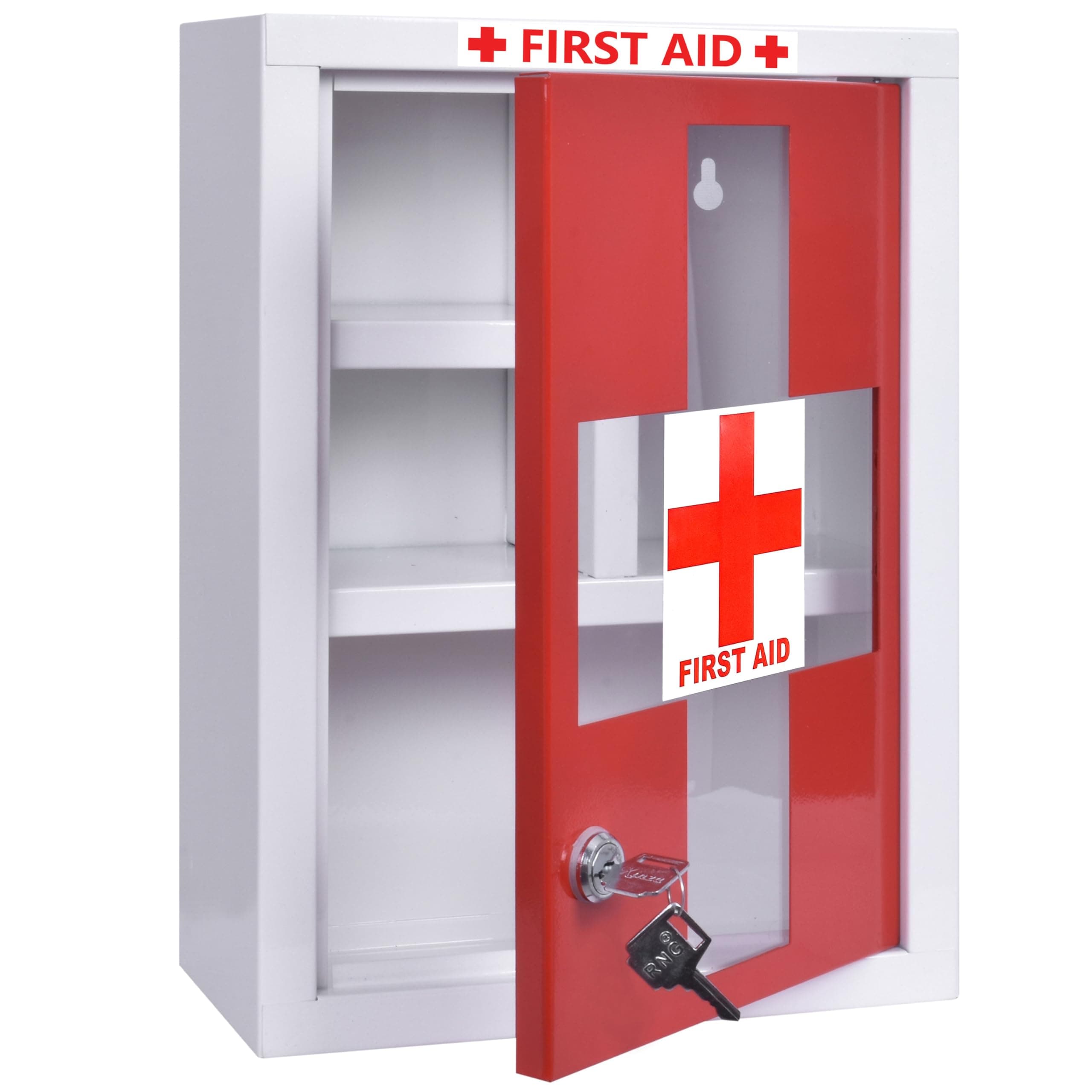 Plantex Metal Emergency First Aid Box for Home/Medical Box for Medicine Storage with Multi Compartments for School, Office - with Lock (Red & White) Big Size, Wall Mount