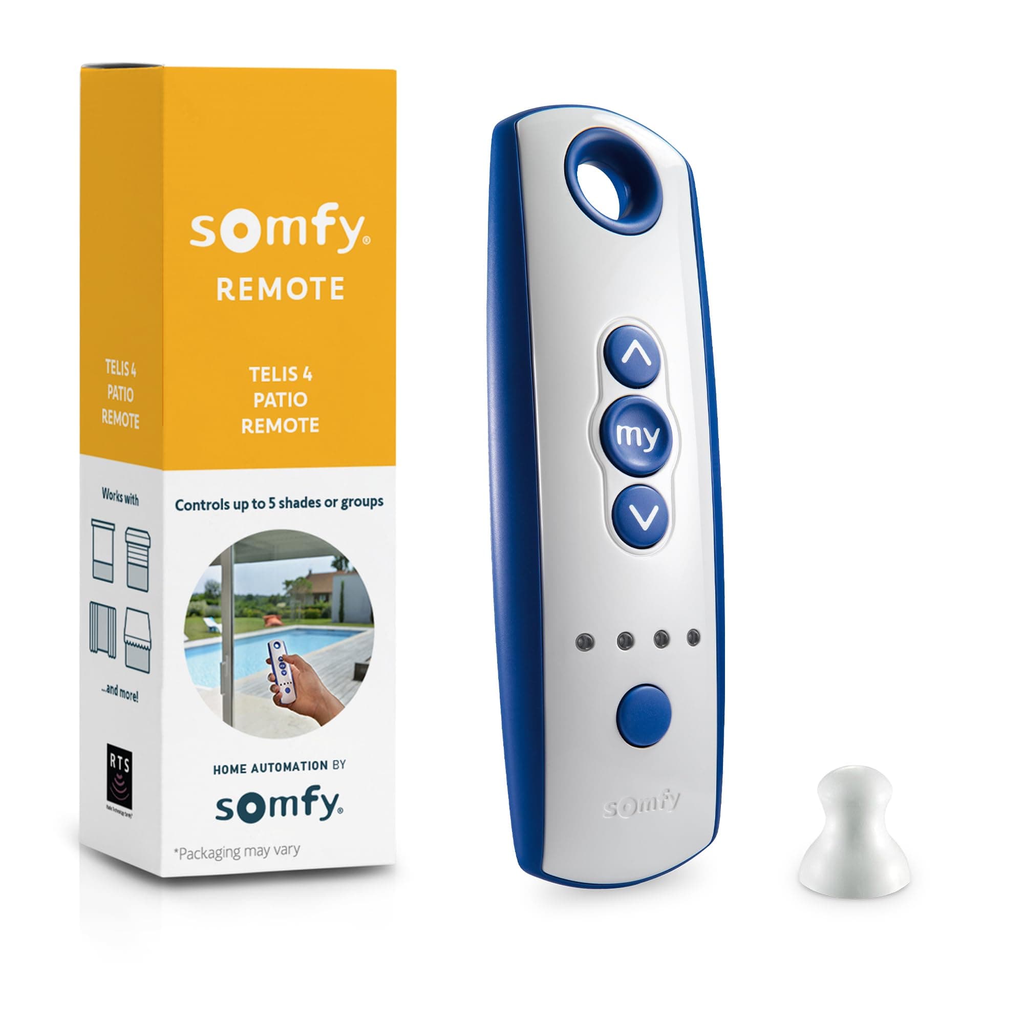 somfy Telis 4 RTS Patio Remote - 5-Channel - Replacement Remote for Outdoor Blinds & Shades - Programmable My Function - Blue and Gray Finish - #1810645