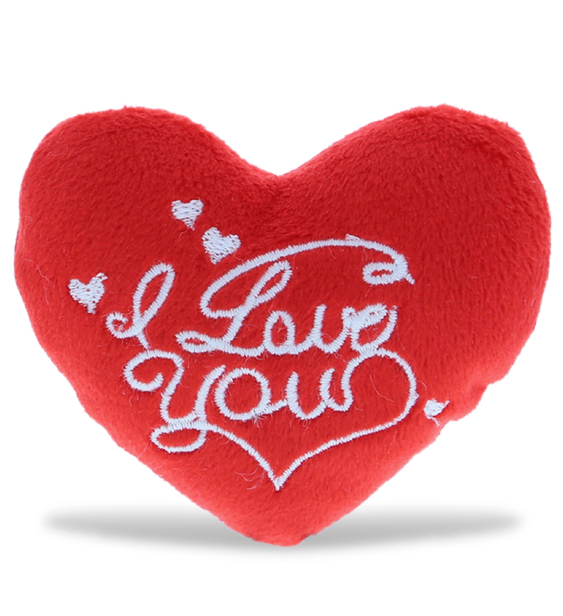 DolliBu I Love You Red Heart Plush - Mini Stuffed Toy, Special Anniversary Valentine's Day Accent, Cute Small Shaped Decor, Romantic Stuffed Animals - 3 Inches