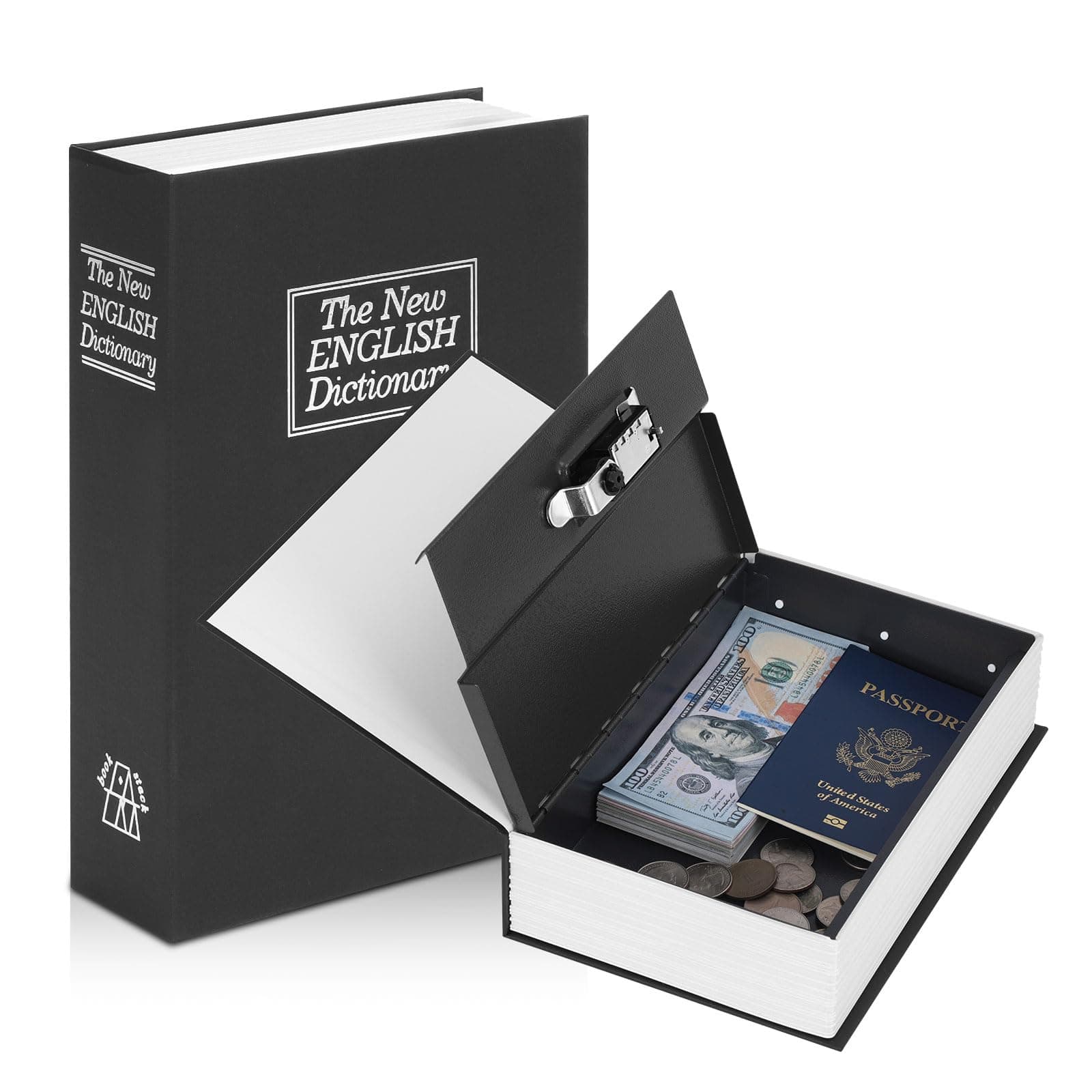 KYODOLED Diversion Book Safe with Combination Lock, Secret Safe Metal Lock Box, Money Storage Collection Box, 9.5" x 6.2" x 2.2" Black Large