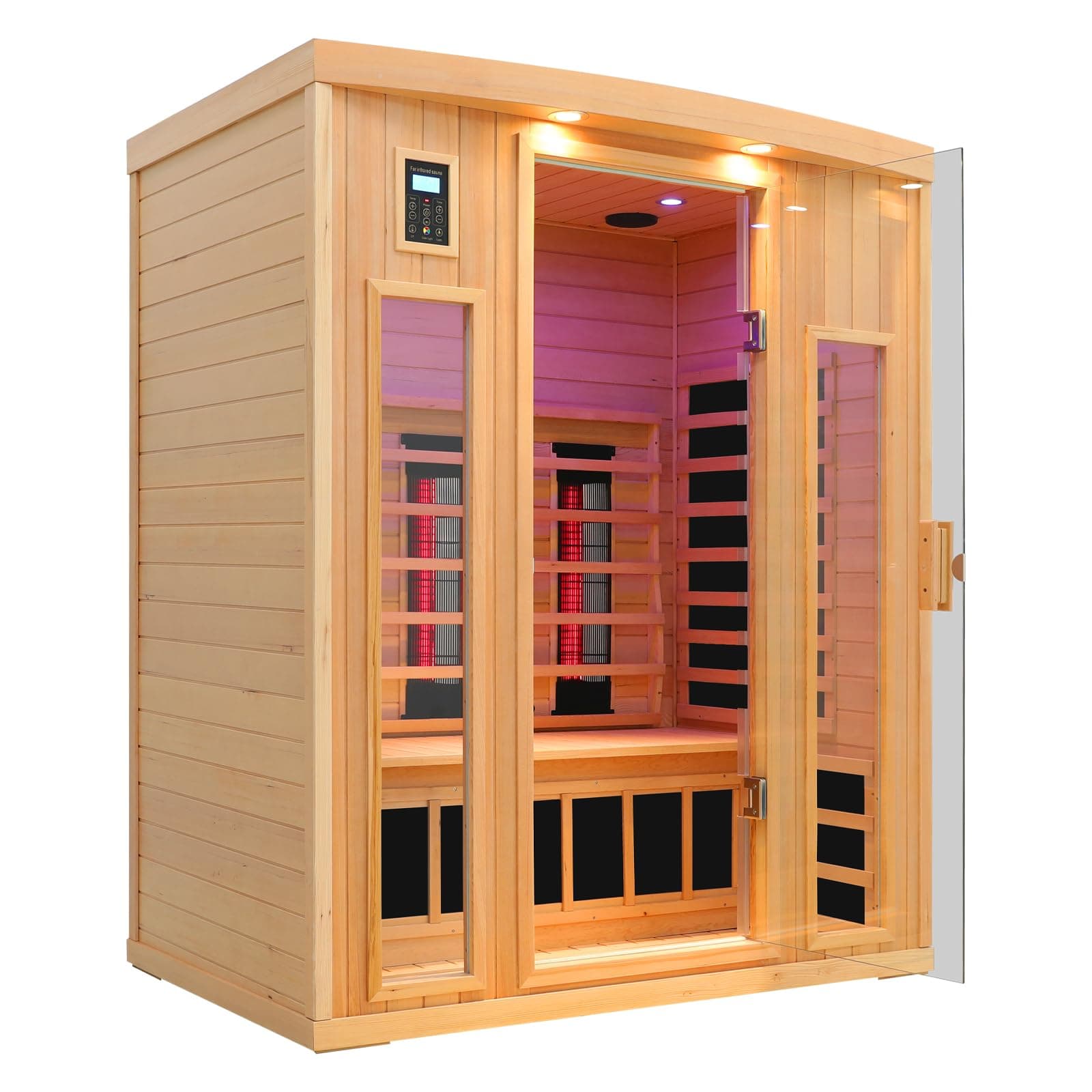 LTCCDSS Ceramic Infrared Sauna 3 Person, Low EMF Infrared Sauna, Hemlock Indoor Sauna with 2050W, 9 Heaters+3 Ceramic Heating Cube, 2 Bluetooth Speakers, Chromotherapy, LCD Display Dual Control