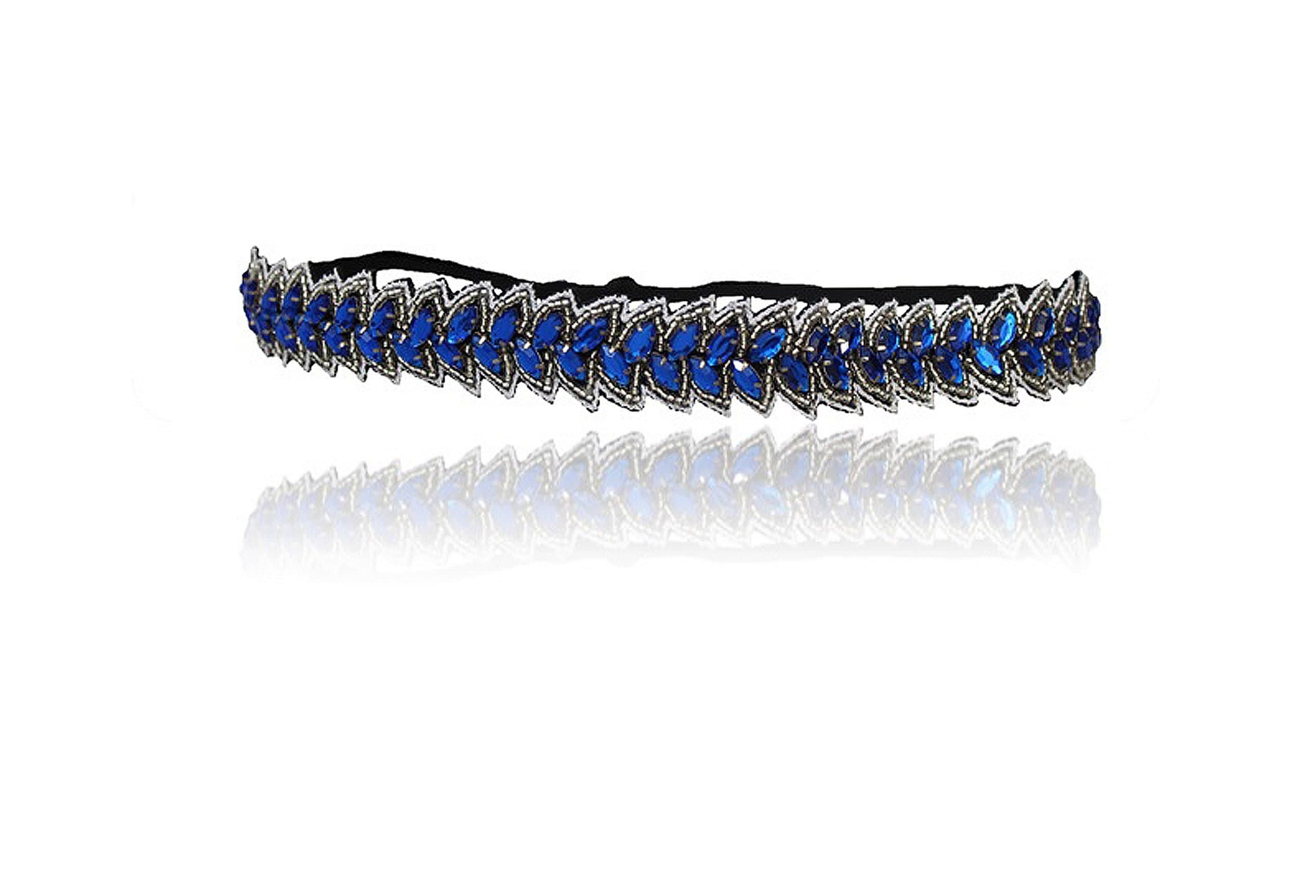 Royal Blue and Silver Rhinestone Headband, Gatsby, Roaring 20's, Fashion, Rhinestone Headband, Bohemian, Beach, Rhinestones Adjustable Stretch Band