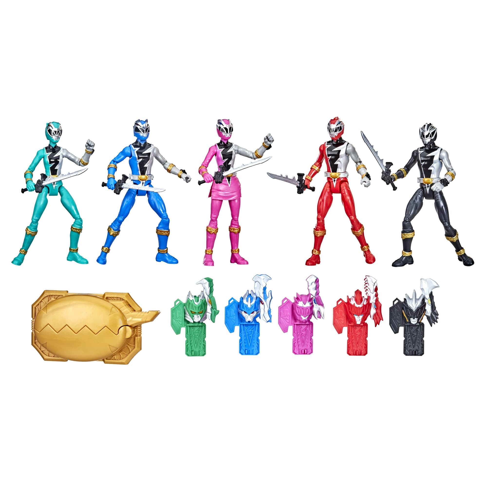 Power Rangers Dino Fury 5 Team Multipack 6-Inch Action Figure Toys with Keys and Chromafury Saber Weapon Accessories (Amazon Exclusive)