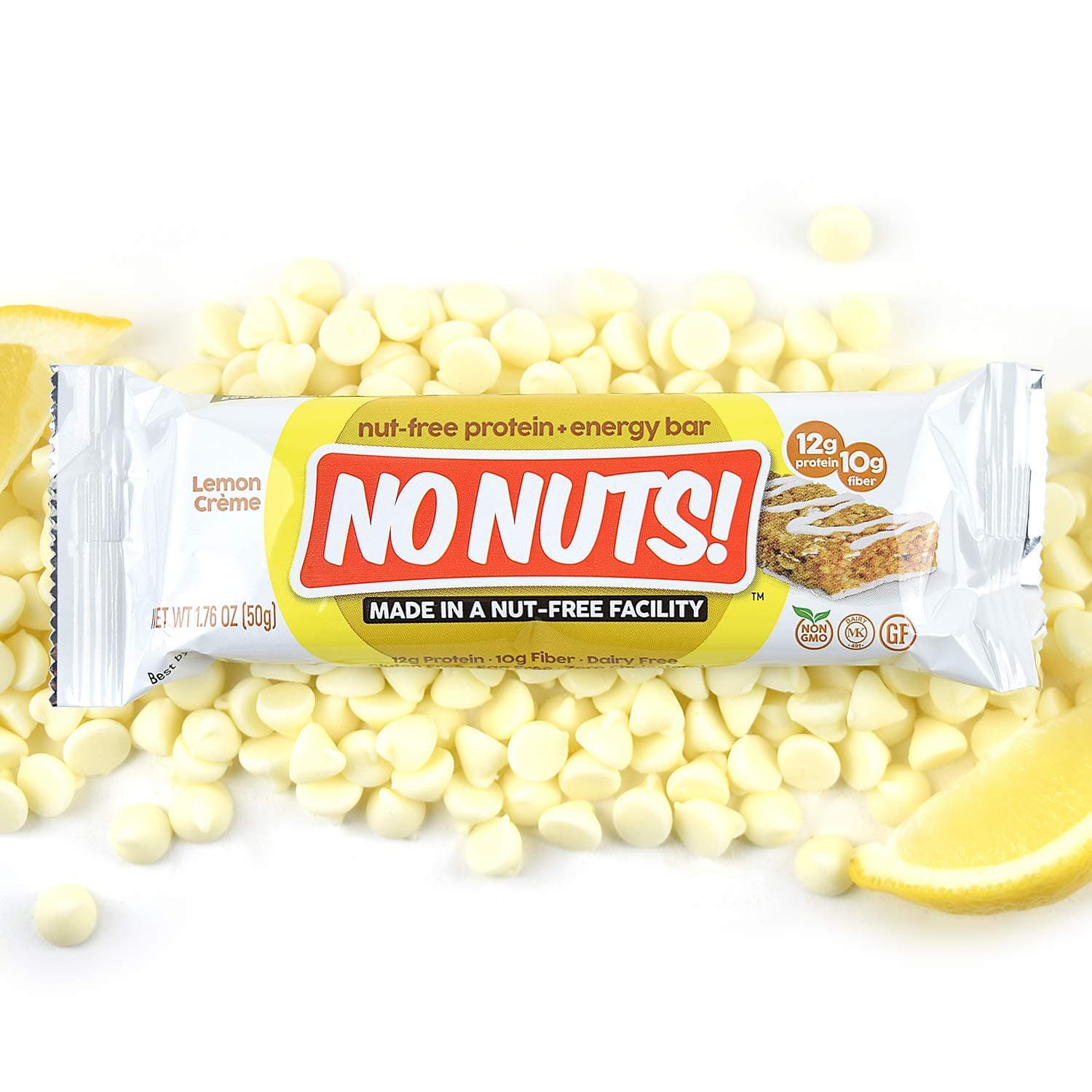 No Nuts! 100% Nut Free Dairy Free Vegan Protein Bars, Protein + Energy Bars, Organic, Kosher, Egg-Free, Non-GMO & Dairy-Free Protein Bars (12 Count (Pack of 1), Lemon Creme)