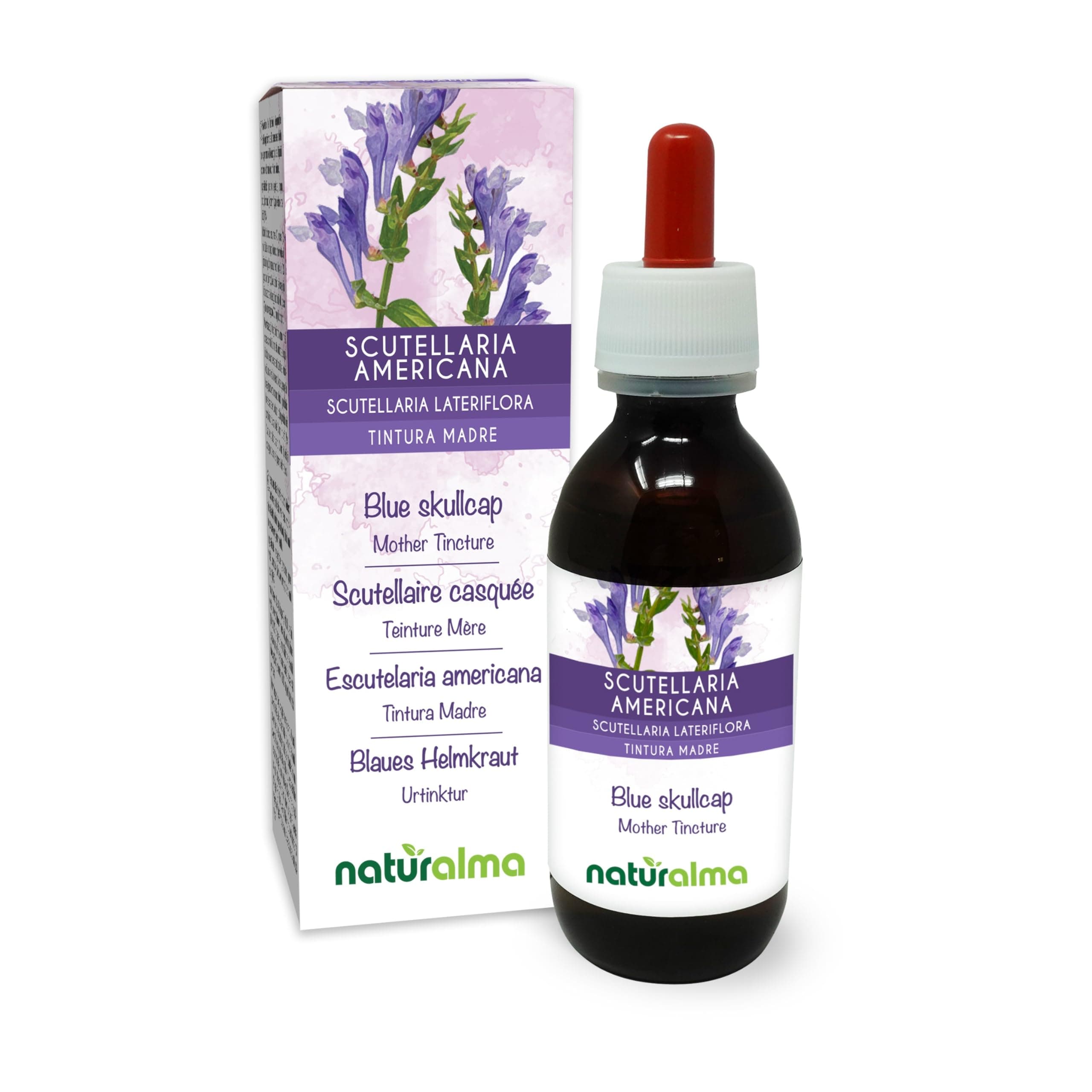 Blue Skullcap or Virginian Skullcap (Scutellaria lateriflora) herb Alcohol-Free Mother Tincture Naturalma - Liquid Extract Drops 120 ml - Food Supplement - Vegan