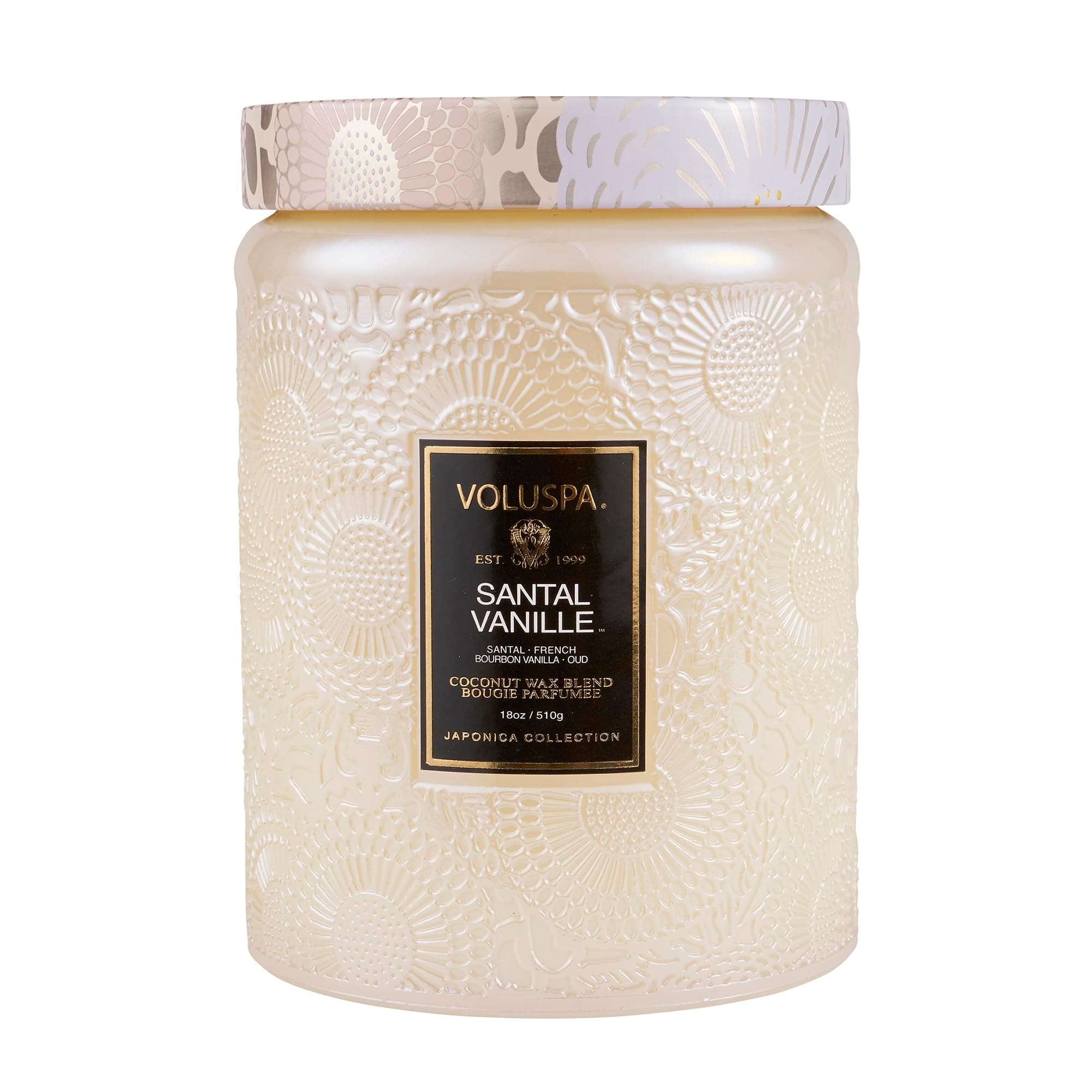 VOLUSPA Japonica Glass Jar Candle, Large, Santal Vanilla, White, 16 oz (453 g)