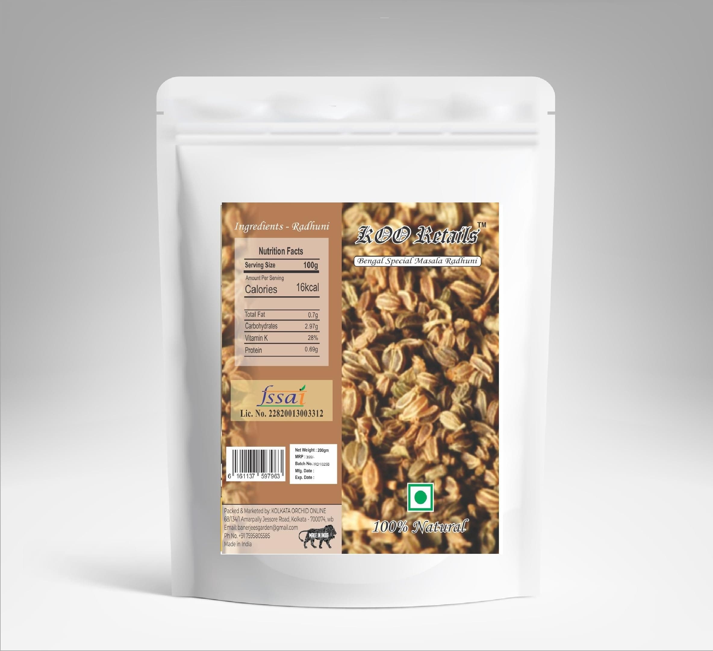 KOO Retails Special Bengali Masala Radhuni 200Gm, Ajowan
