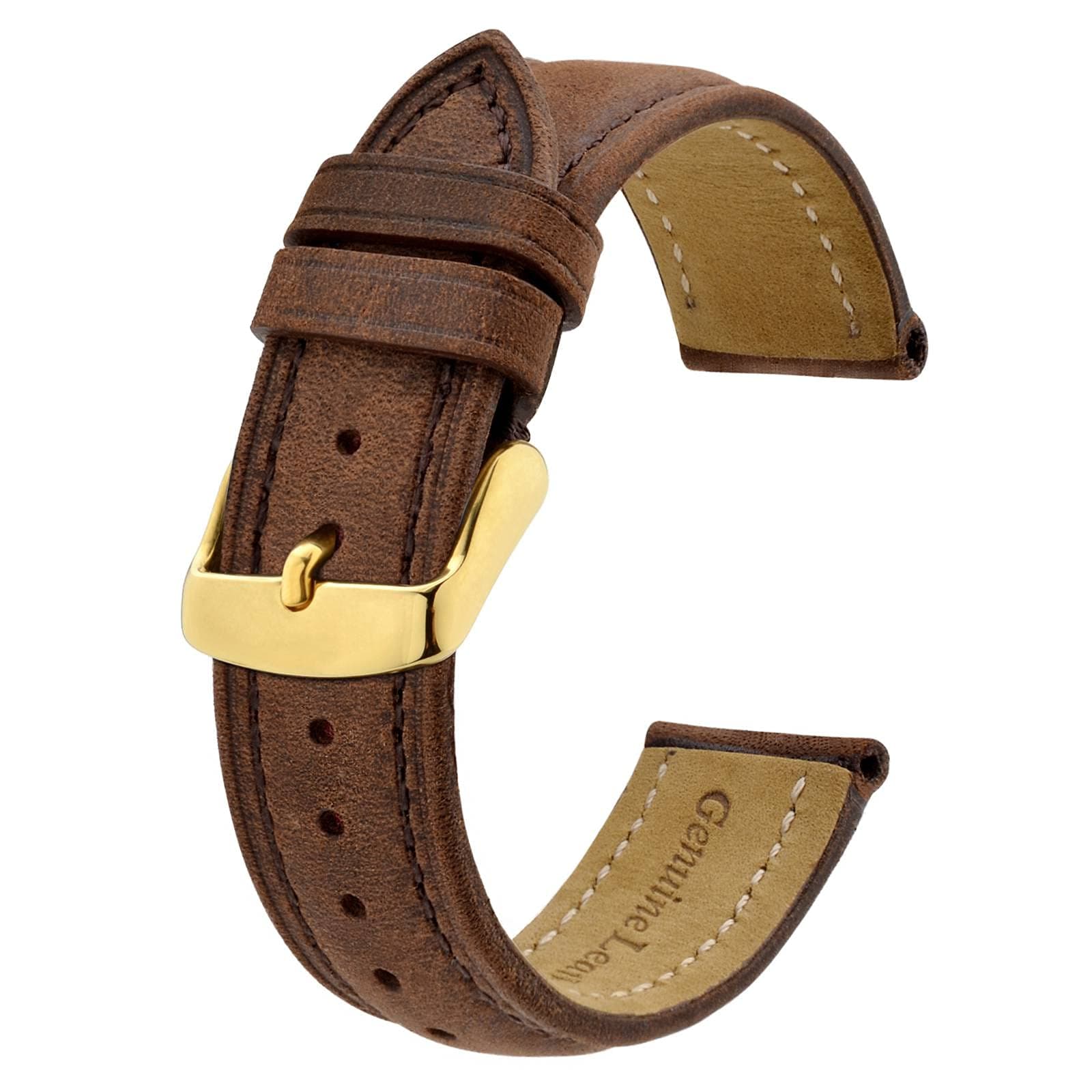 BISONSTRAP Vintage Watch Straps with Gold / Rose Gold Buckle, Leather Replacement Band 18mm 20mm 22mm