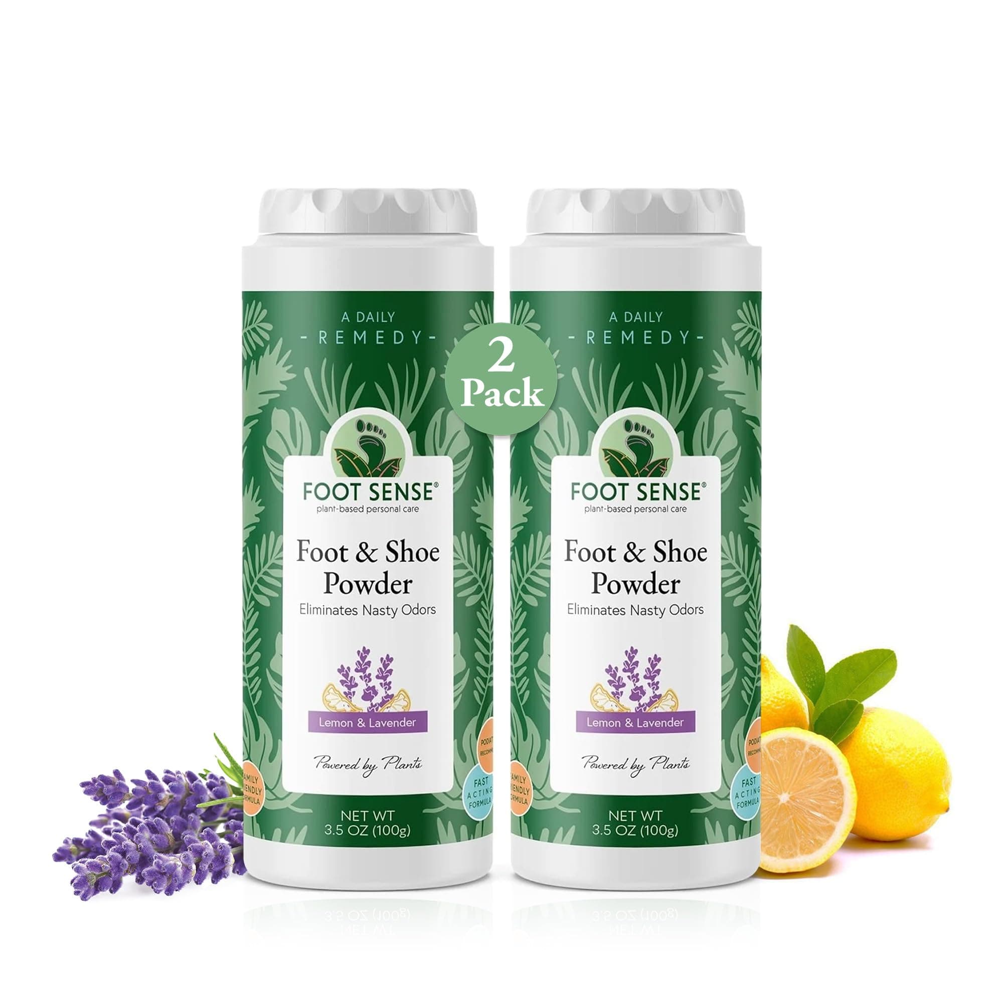 FOOT SENSE Natural Shoe Deodorizer Powder, Foot Odor Eliminator & Body Powder- for Smelly Shoes, Stinky Feet, Body Freshener. Use on Kids & Adults. Talc Free, Made in USA - (100G - 2 Pack - 100G)