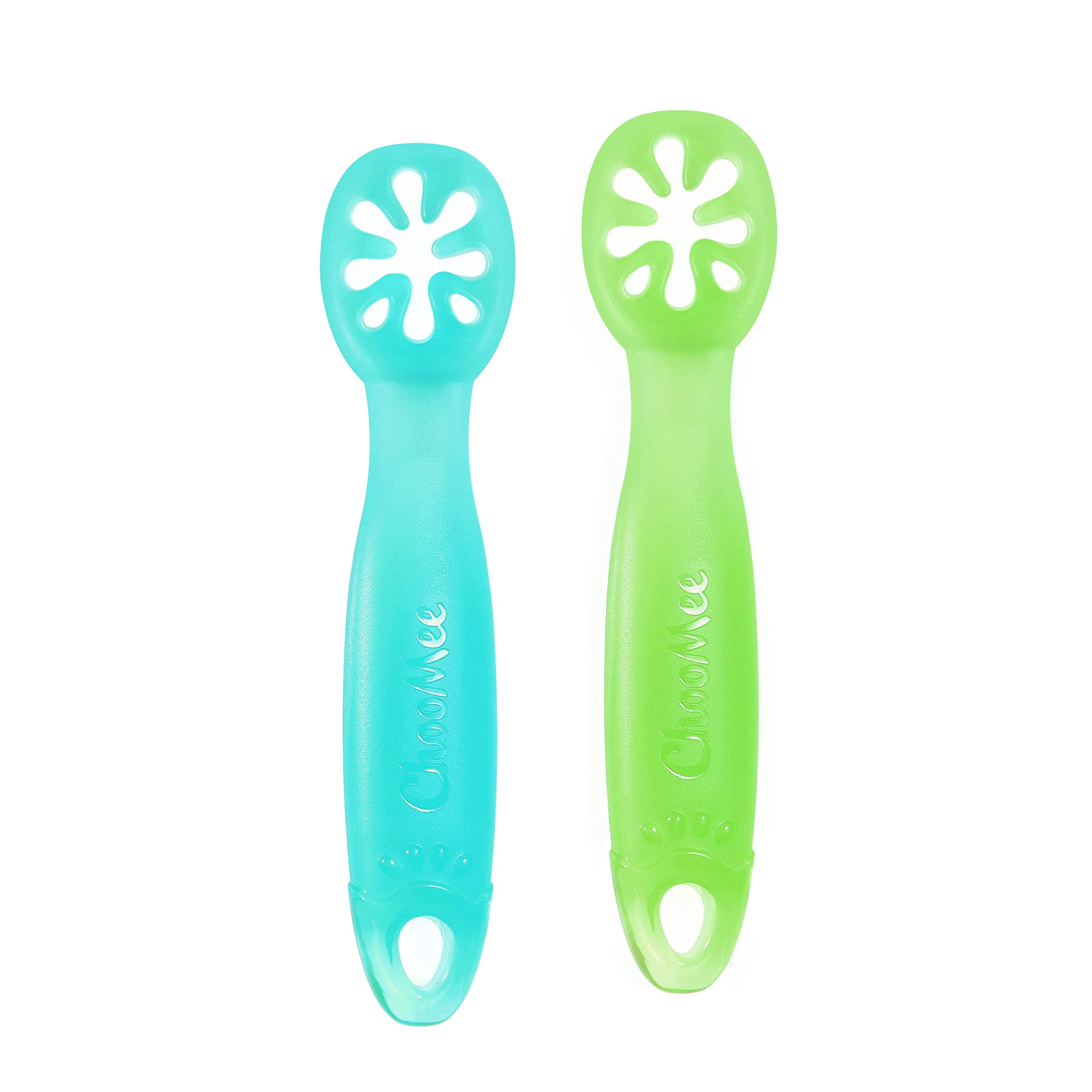 Silicone Baby Spoons | Flexidip - First Stage Self Feeding Dipping Spoon | Teething Friendly Soft Tip With Firm Handle | 100% Silicone | 2 CT | Aqua Green 2 Count (Pack Of 1) Aqua Green