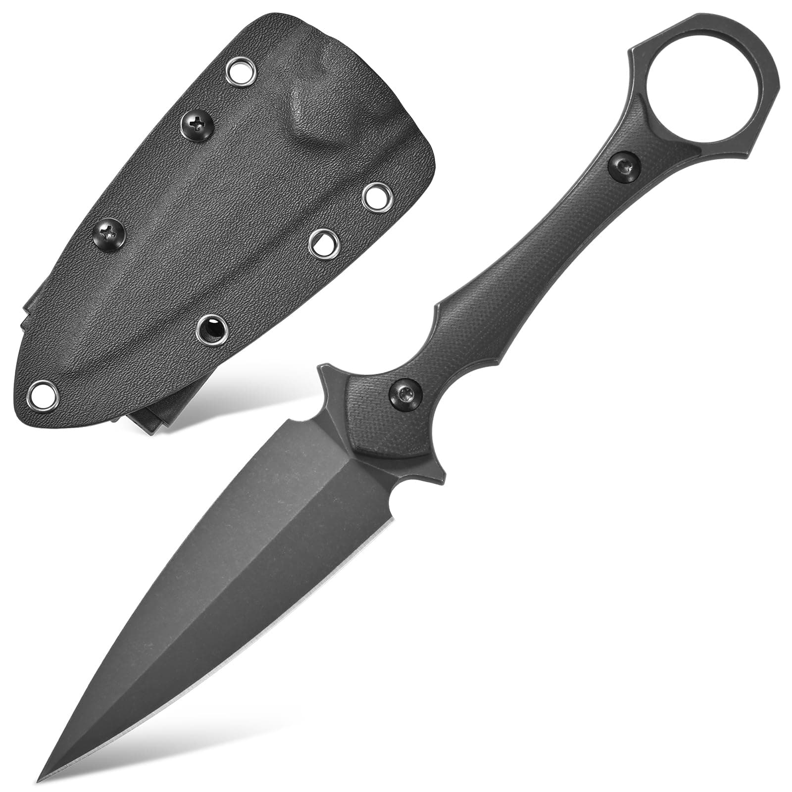 GTK292 Fixed Blade Knife D2 Steel Blade G10 Handle EDC Tool Knifes for Outdoor Camping Survival Adventure(Black)
