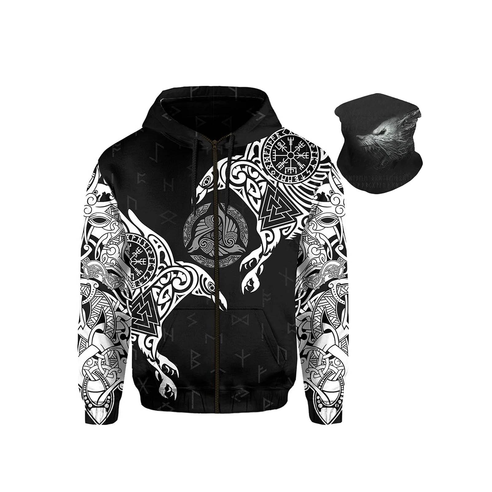 YXYECEIPENOZipper Weijing Hoodies Jacket Nordic Myth, Viking Warrior Athletic Hoodies 3d O' Don Rune ActiveWear (Color : A, Size : Small)