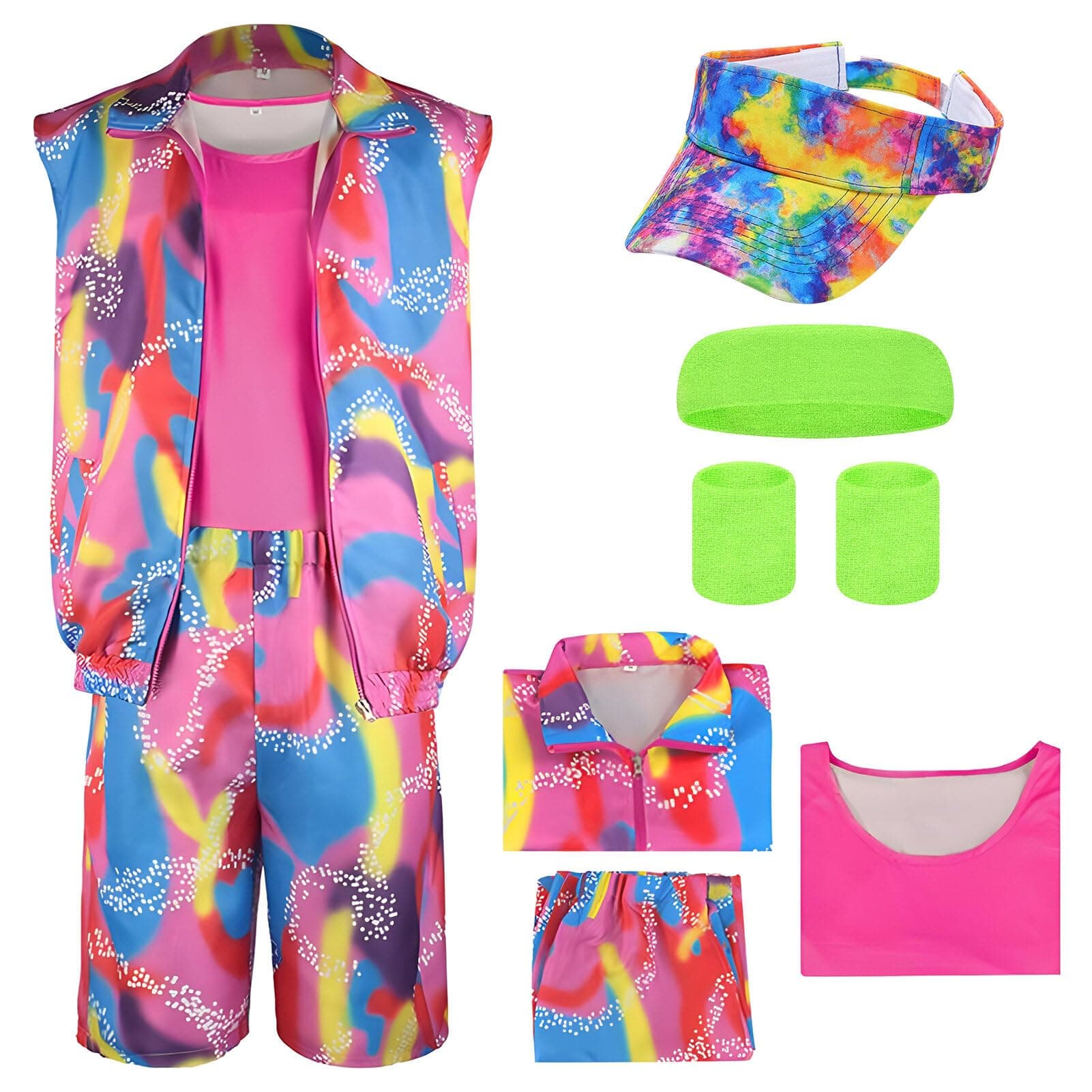 Antsparty 80s 90s Outfits Set for Men Women, 80s Workout Costume Set with Hat Headband Wristbands, 80s Fancy Dress Costume for 1980 Retro Parties