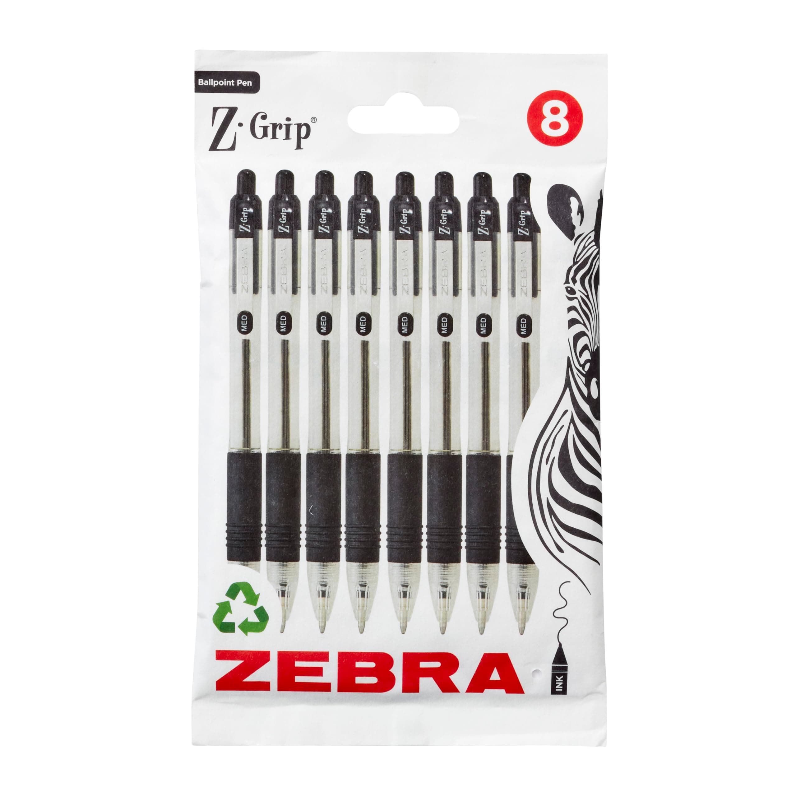 Z Grip Black Ballpoint Pens with Pocket Clip 8pk, Retractable Black Ink Ballpoint Pens, Reliable Black Biro Pens Multipack for Everyday Use Design, New Pack Size 8pk