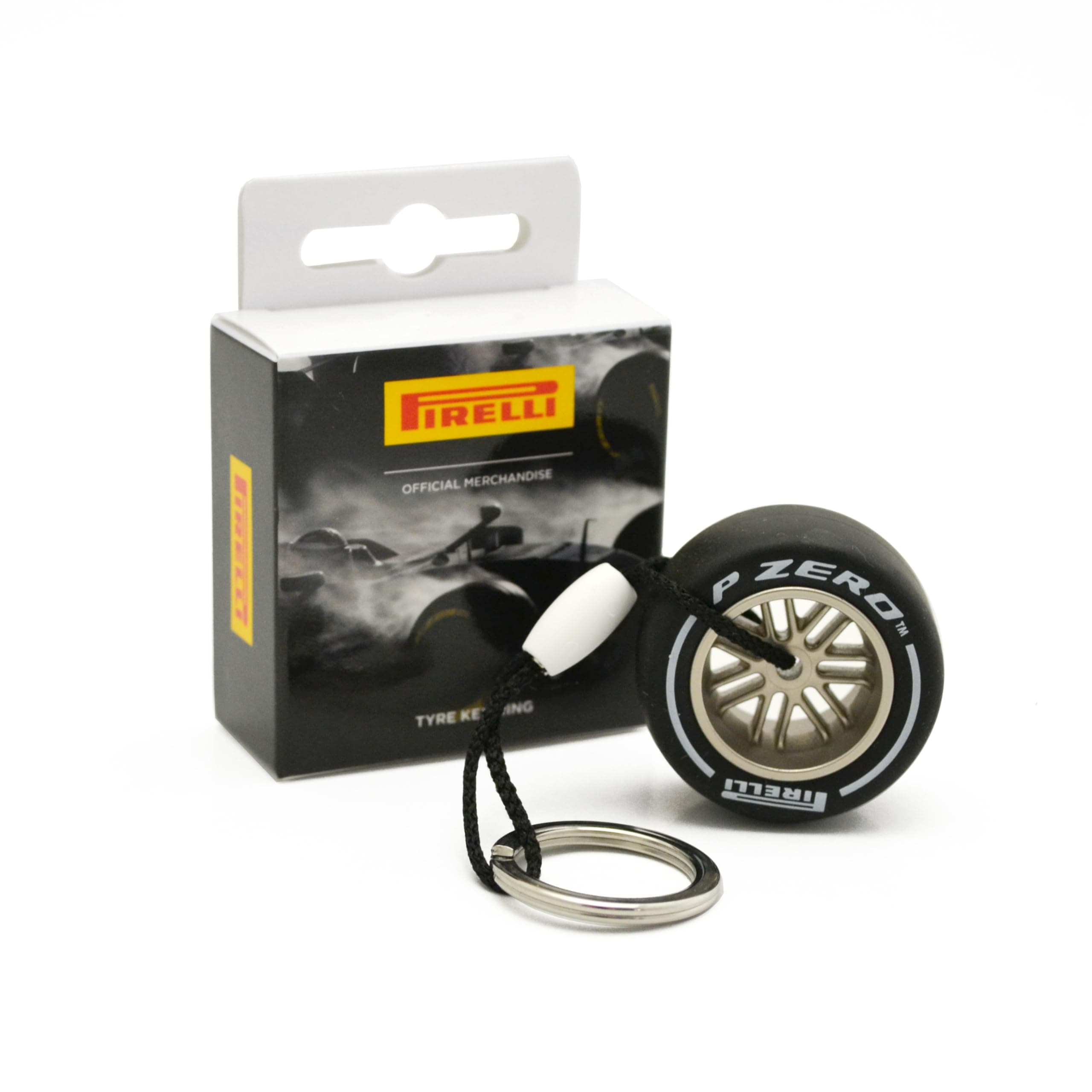 F1 Pirelli Motorsport Official Merchandise - Rubber Wheel Tyre Keyring Keychain - Hard Tyre White Colour