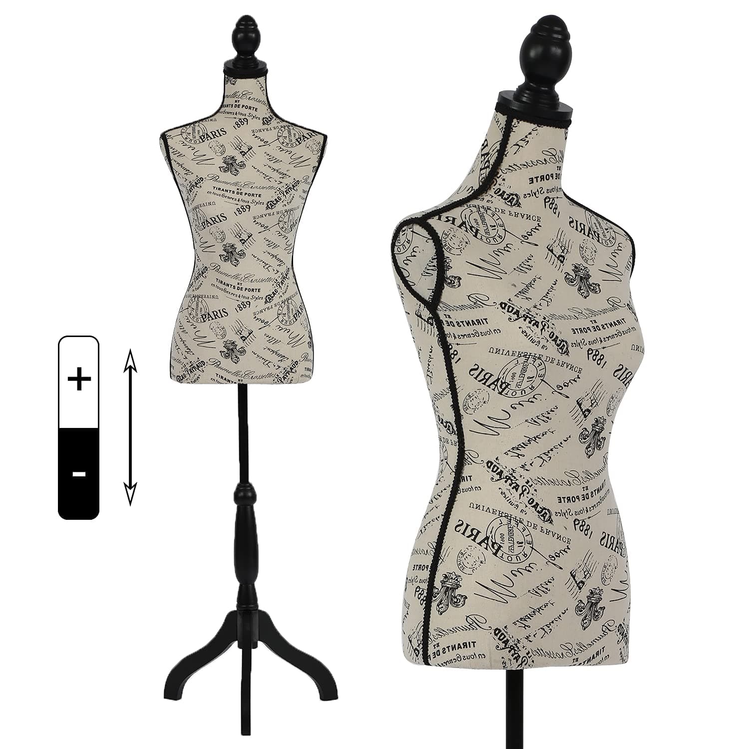 HCY Mannequin Torso Mannequin Stand Dress Form 60-67 Height Adjustable Maniquins Body Female, Displays Women for Sewing Wooden Tripod Base, Foam Body（Letter Pattern）, 15.75 x 25.6 x 67