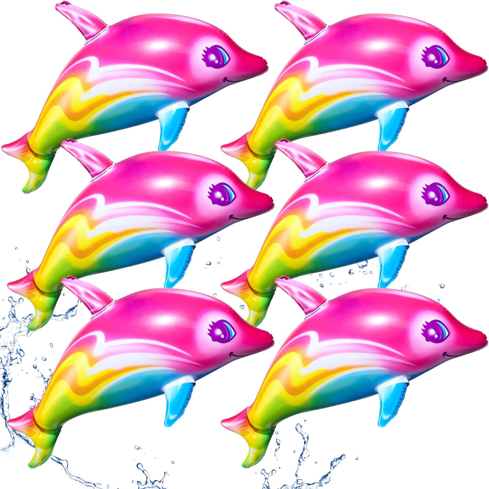Zhanmai Dolphin Rainbow Inflatable Pool Toy 36 Inch Colorful Pink Poolside Aquatic Themed Decor Inflate Pool Beach Birthday Party Decoration (6)