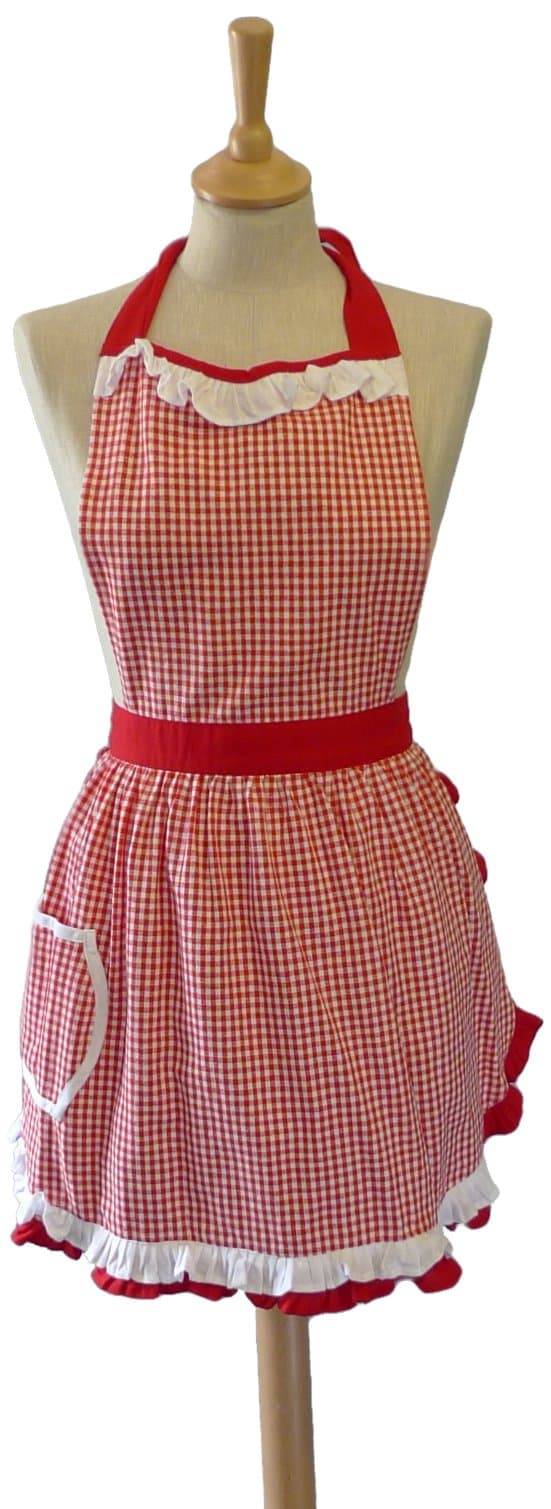 Cotton Adult Kitchen Hostess Apron in Red Gingham Check - HEIDI
