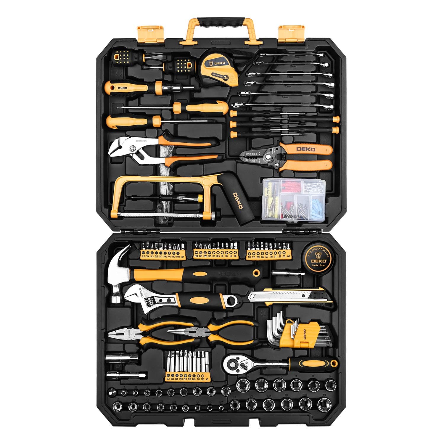 DEKOPRO 198 Piece Home Repair Tool Kit, Wrench Plastic Toolbox with General Household Hand Tool Set