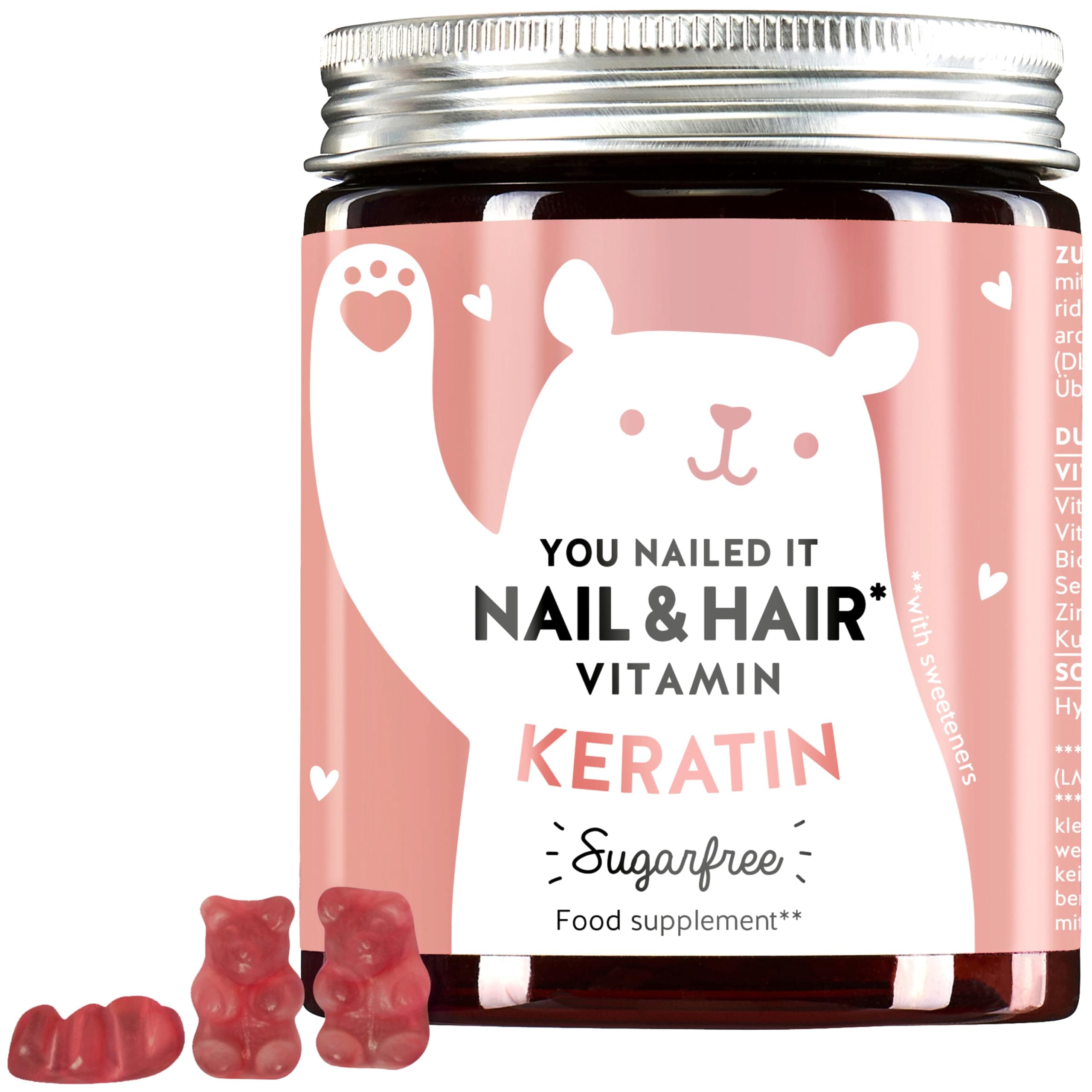 Keratin Gummy Bears - for Healthy Hair & Strong Nails - Support Against Hair Loss with Vitamin C, E, Selenium, zinc, Copper & biotin - 400mg Keratin - 60 Pieces - Bears with Benefits