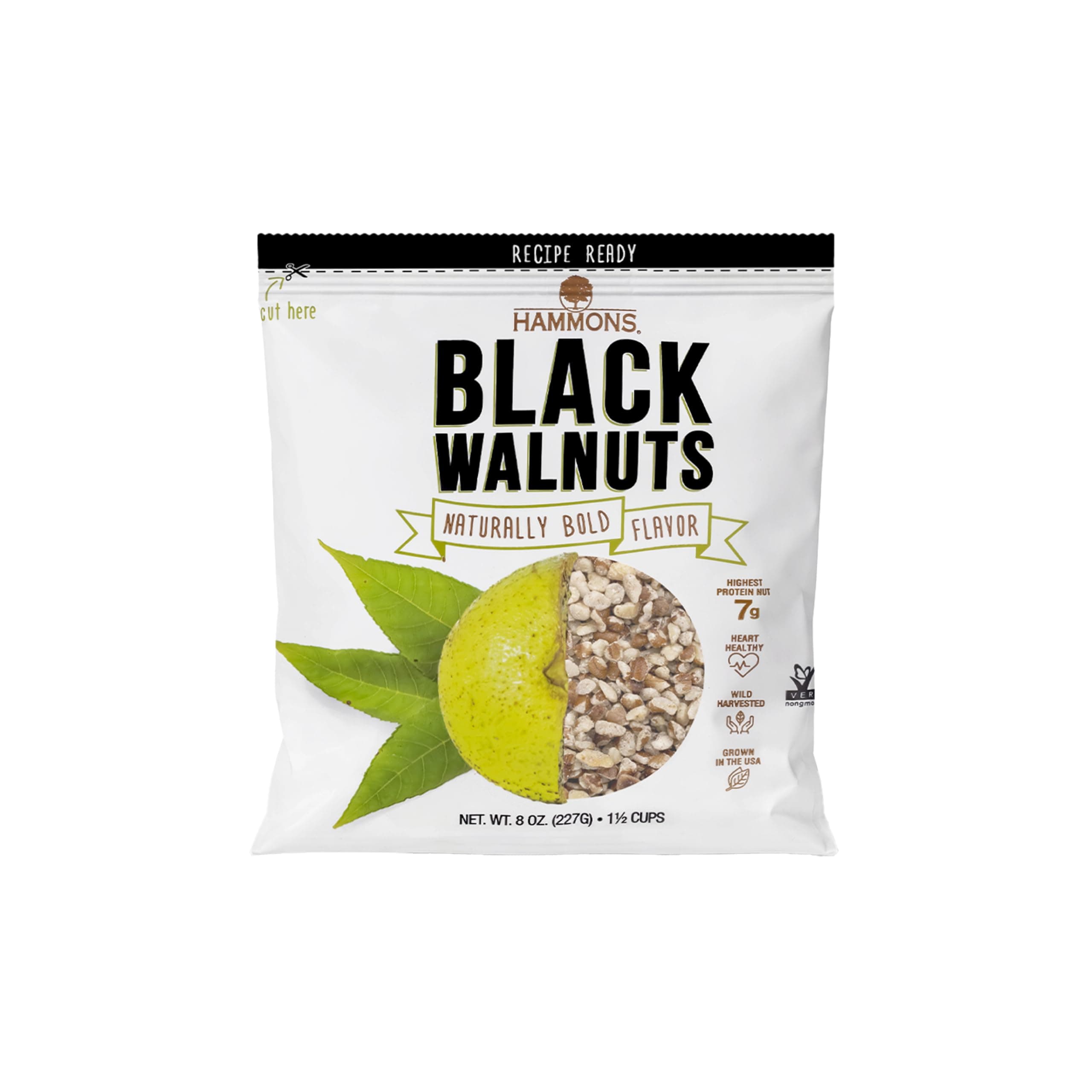 Hammons Black Walnuts - Wild Harvested - Non-GMO, Gluten Free, High Protein, Keto Snack - Recipe Ready Nuts Great for Cooking and Baking - 8oz