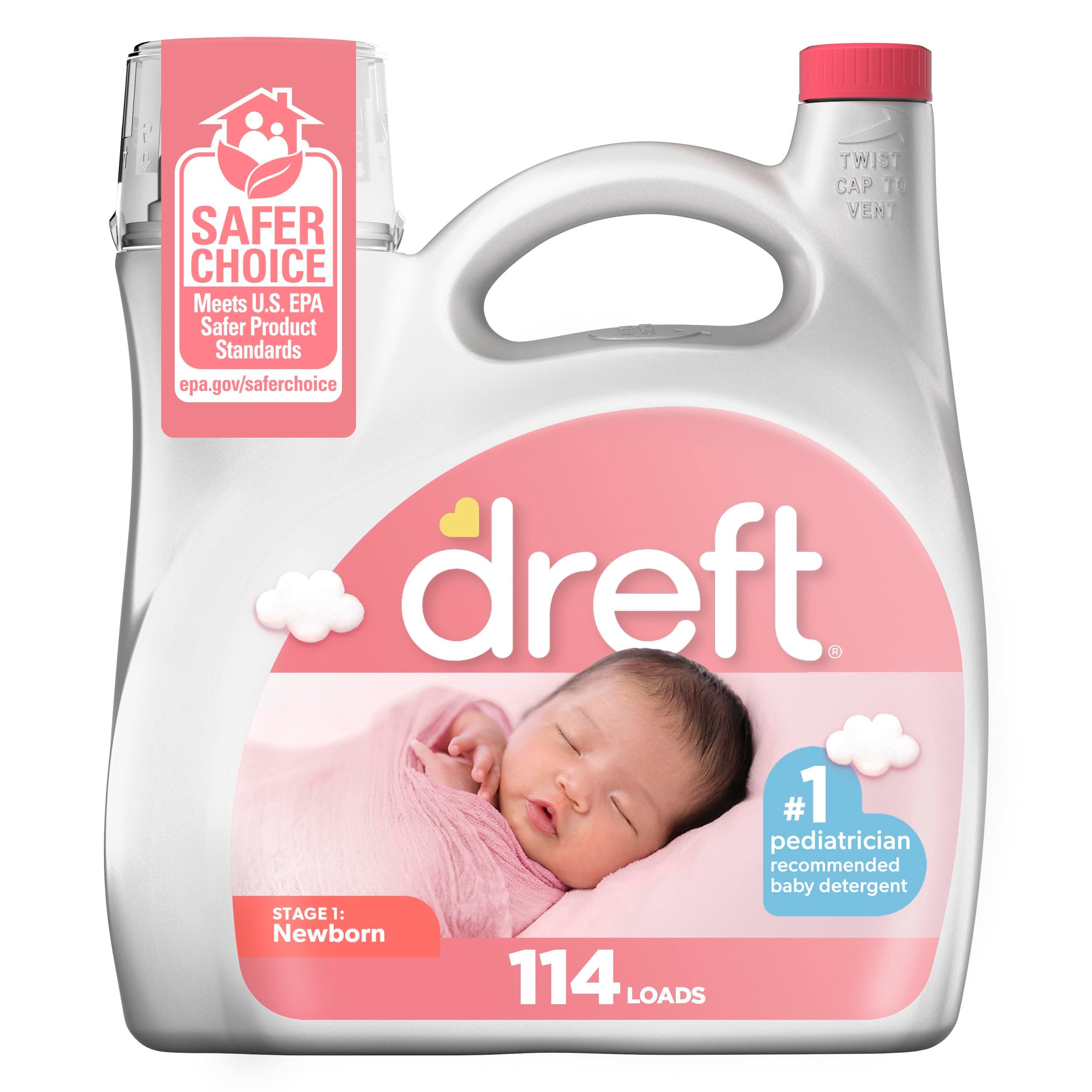 Stage 1 Newborn Baby Liquid Laundry Detergent, Gentle on Sensitive Skin, HE Compatible, 114 loads