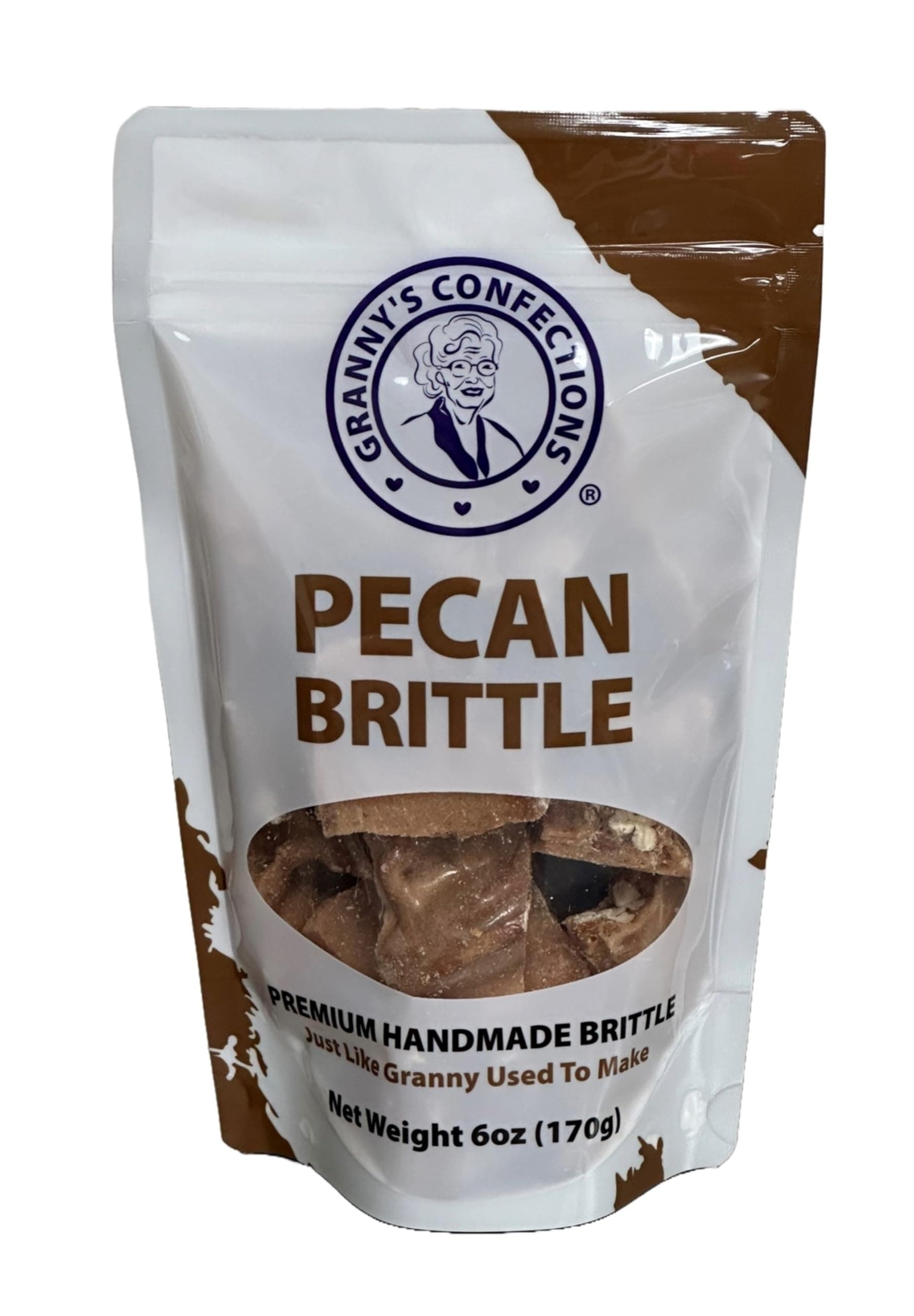 Granny's Confections Old-Fashioned Pecan Brittle, 6oz (170g) Bag – Premium Gourmet Southern Candy