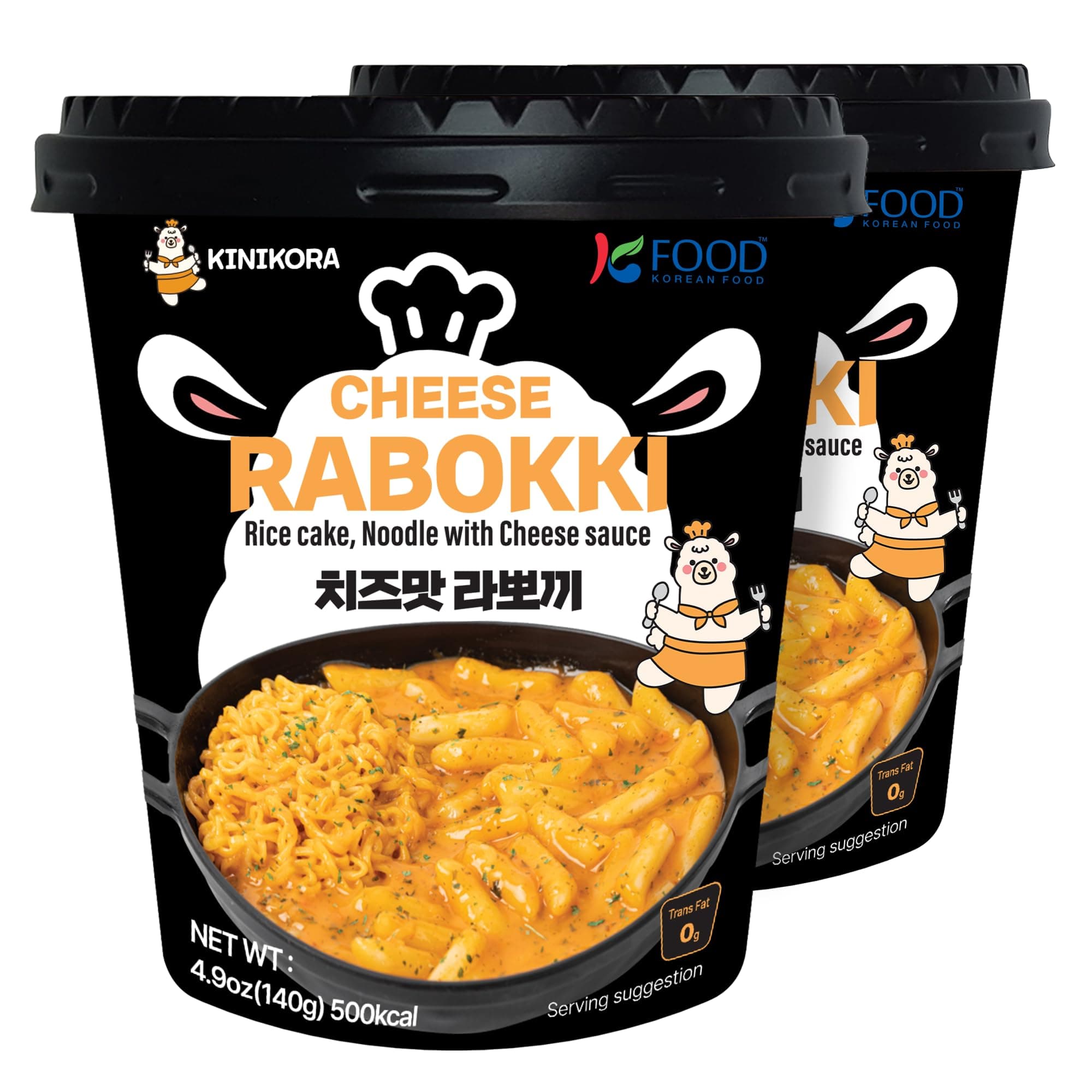 KINIKORA Premium Instant Rabokki Cup - Cheese Flavor, 2 Cups, Korean Ramen & Tteokbokki, Quick and Easy Street Food