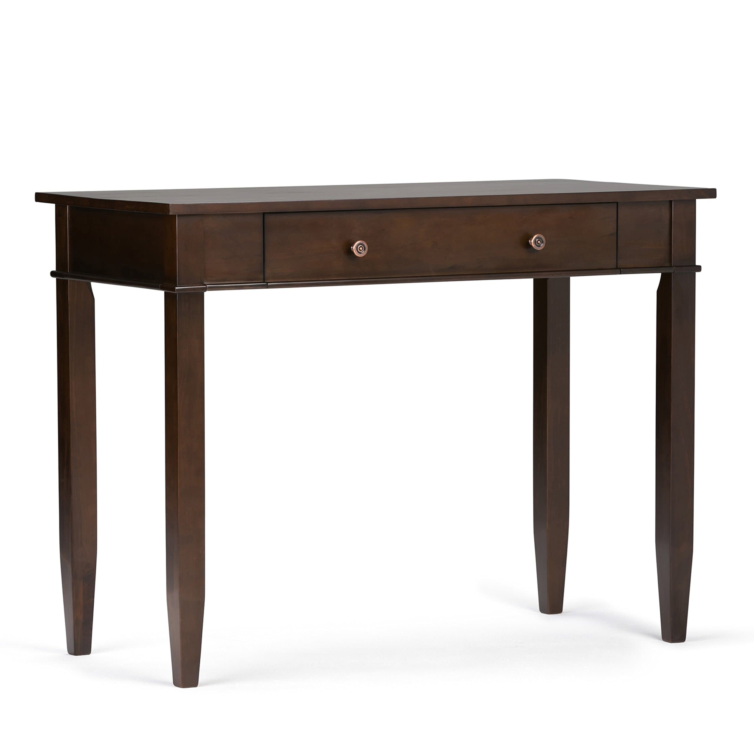 SIMPLIHOME Carlton Desk - 42 Inch Wide Solid Wood Writing Desk in Dark Tobacco Brown, Transitional Home Office Computer Table for Study or Compact Space with Flip-Down Keyboard Tray