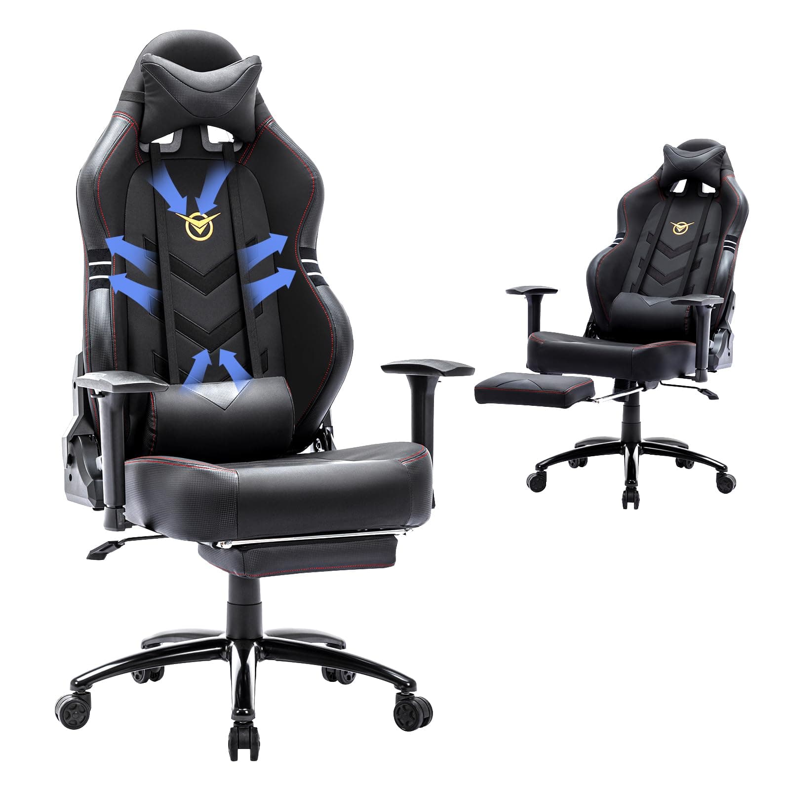 COLAMY Big and Tall Gaming Chair with Footrest 350lbs-Computer Gamer Chair, Ergonomic High Back PC Chair with Wide Seat, Reclining for Adult, Black
