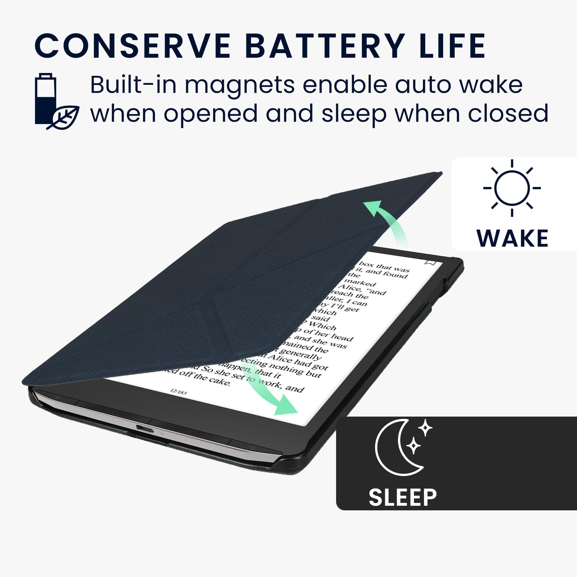 kwmobile Origami Case Compatible with Pocketbook InkPad 4 / Color 3 / Color 2 / Vivlio InkPad 4 / InkPad Color 3 Case - Slim PU Leather Cover with Stand - Dark Blue