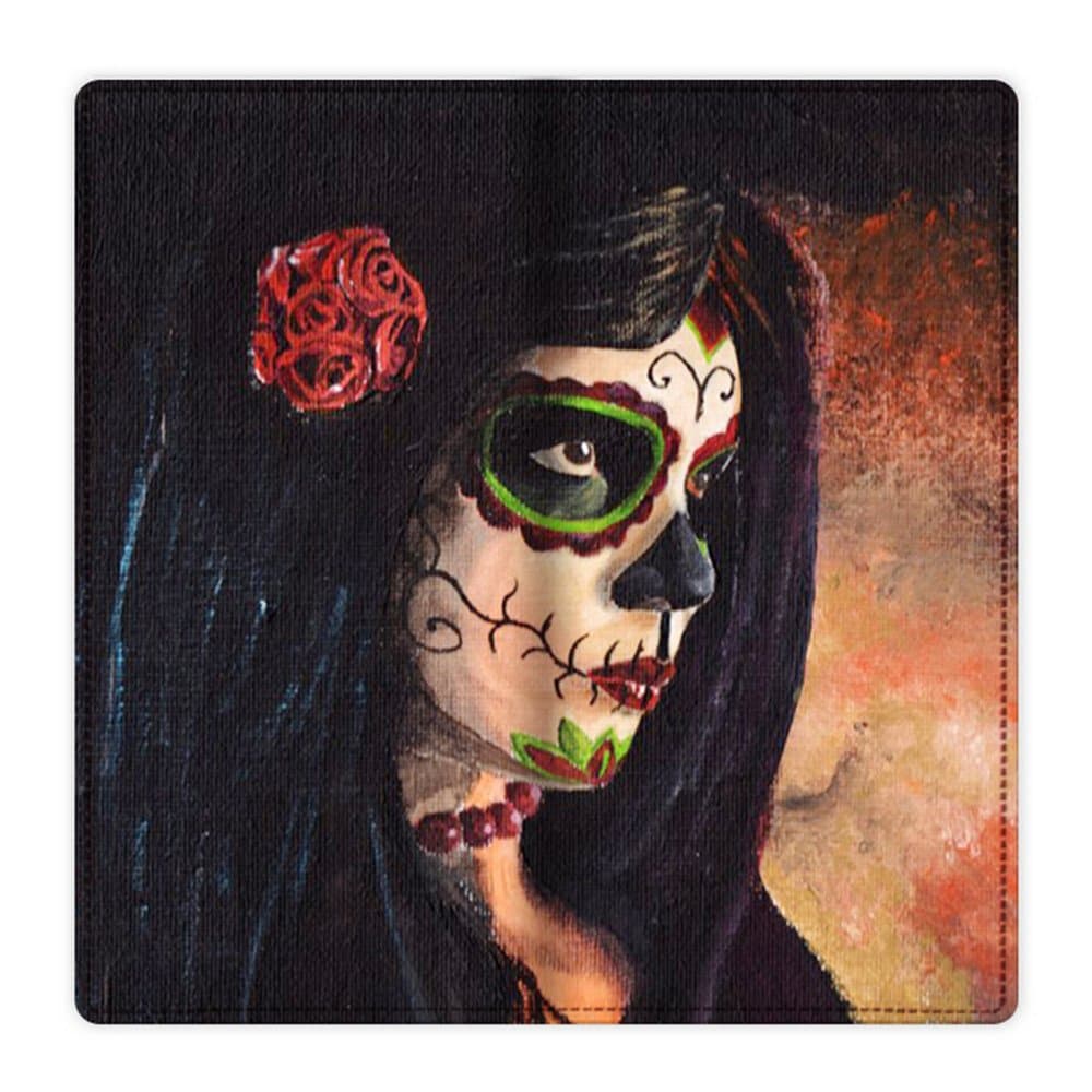 Customized Day of the Dead Sugar Skull Girl Leather Wallet With 11 Card Slots.