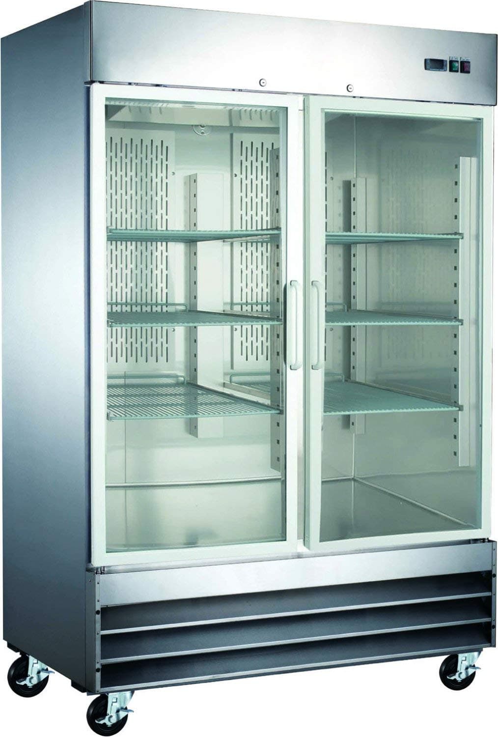 54" 2 Door Glass Freezer CFD-2FF-G Stainless Steel Trim LED Lighting