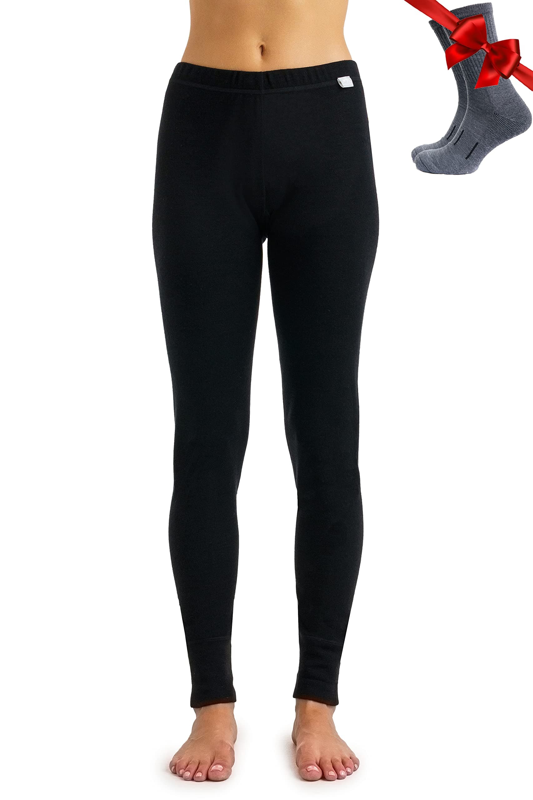 Merino Wool Base Layer Women Pants 100% Merino Wool Leggings Heavyweight, Midweight, Lite Thermal Underwear Bottom and Socks