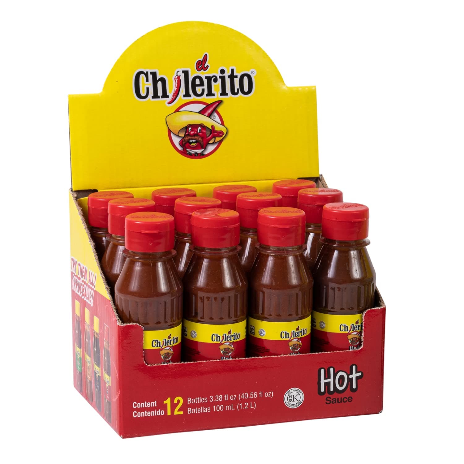 EL CHILERITO DISPLAY 12 Pcs, Hot Sauce 100ml/ 3.3Fl. Oz - Mexican Foods - Ideal For snacks, cocktails and all kinds of food - Mexican Flavor - Chili Botana Sauce - To Share With Friends And Family - Kosher - Natural Ingredients - Chili – Spicy