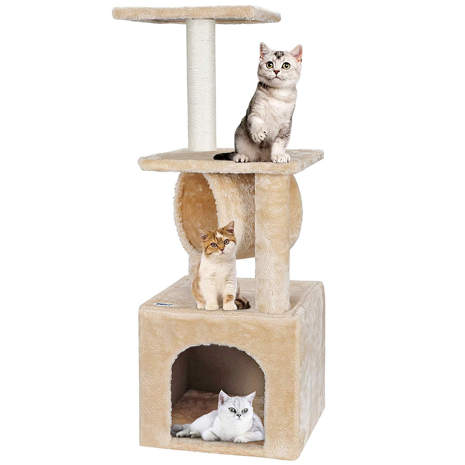 36 Inches Cat Activity Tree Tower Cat House Furniture with Condos Platform Tunnel Scratching Posts for Kittens Multi-Level