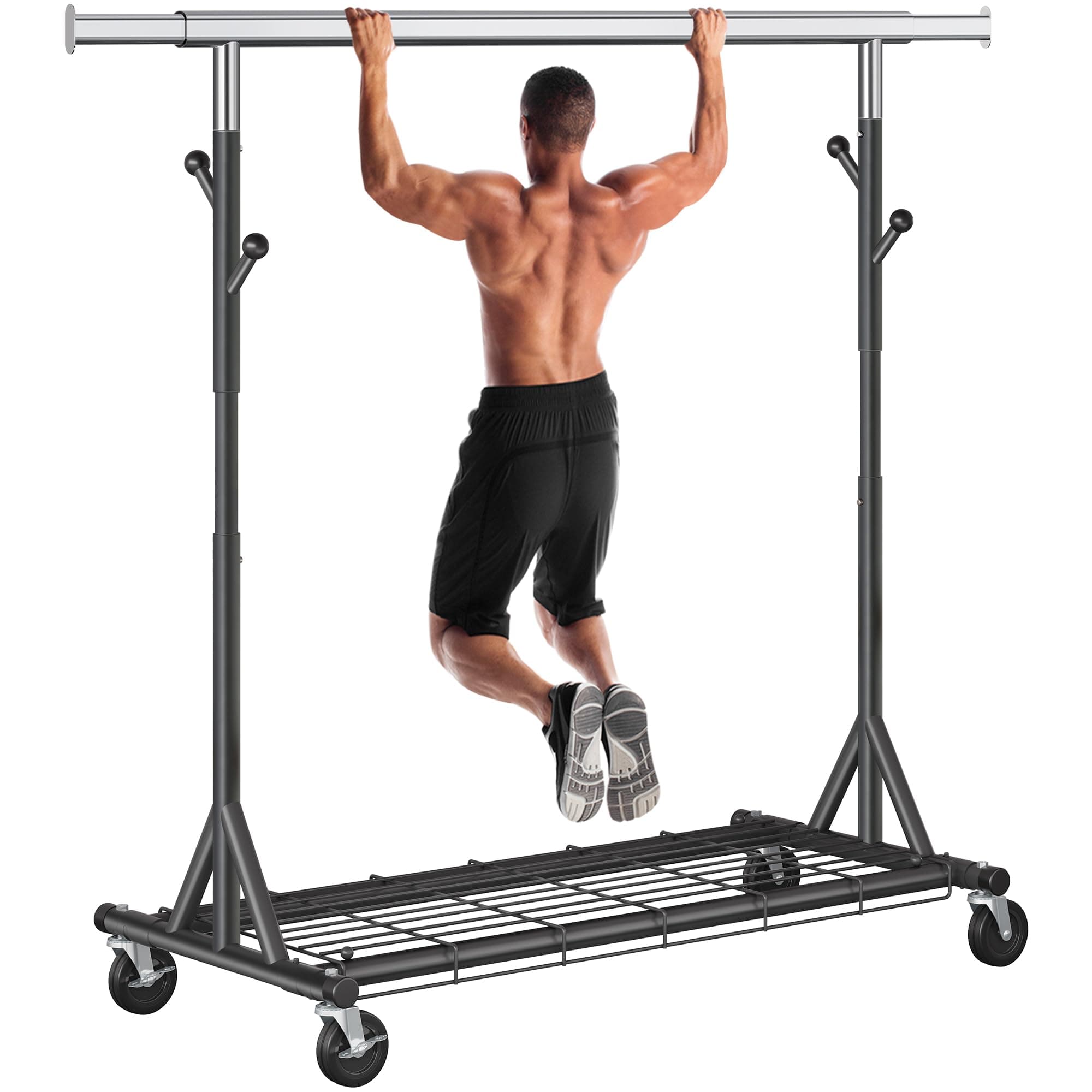 - Garment Rack Load 530lbs,Heavy Duty Rolling Clothes Rack With Sturdy Wheel And Shelves, Adjustable Portable Hanging Rack For Clothes, Chrome Stainless Steel, Black