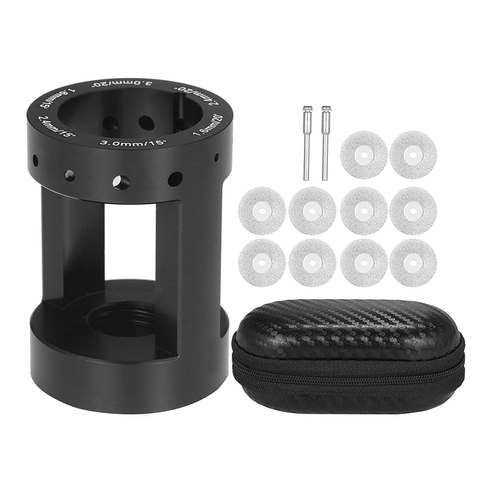 POHOVE 14pcs Tungsten Electrode Sharpener Grinder Head TIG Welding Tool with Cut-Off Slot Multi-Angle & Offsets Tungsten Electrode Rods Sharpener w/10 Grinding Wheel(Black)