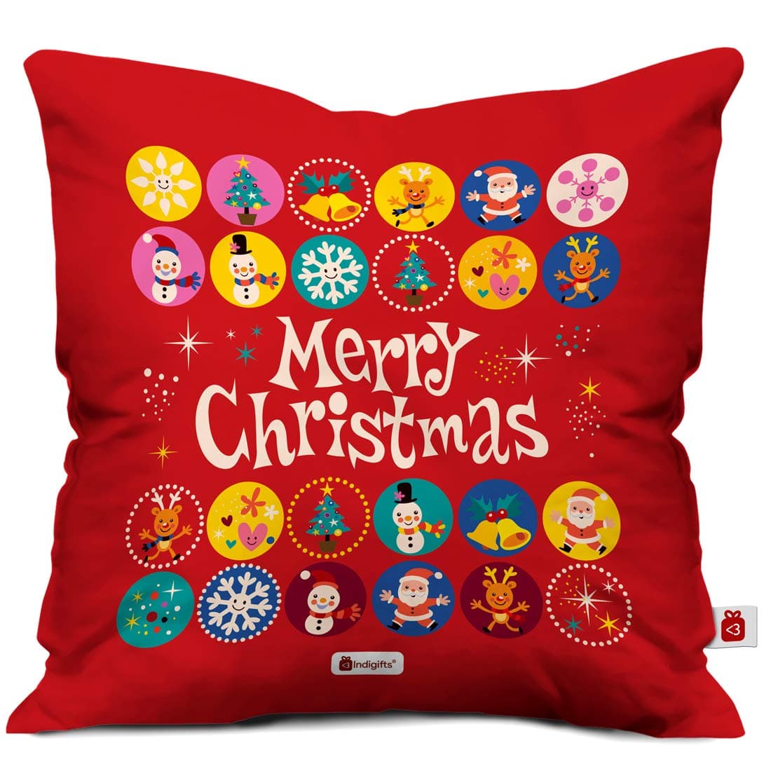 Indigifts Merry Christmas Print Red Cushion Cover 12x12 with Filler (Xmas, Him, Boy, Girl, Dad, Mom, Friends, Family) - Christmas Decorations