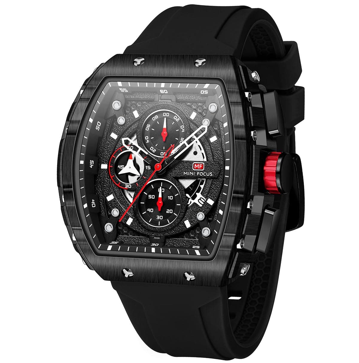 AIMES Luxury Skeleton Watch Men Waterproof Adjustable Silicone Strap Steampunk Style Chronograph Calendar Date Luminous Business Large Square Dial