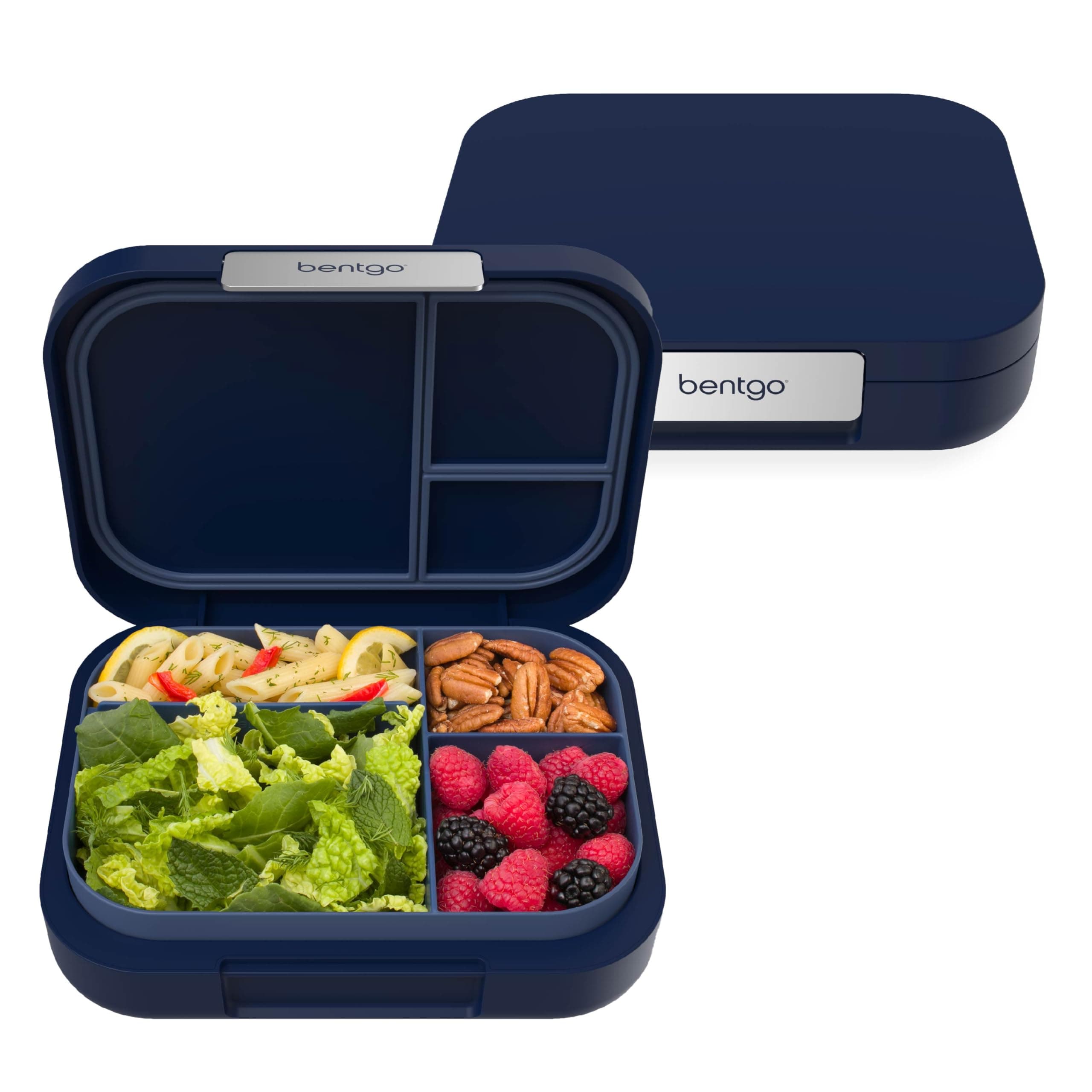 Modern - Adult & Teen Bento Lunch Box; 3-4 Compartments, Leak-Resistant, 5.5 Cup Capacity/44 fl oz, Improved Locking Clips, Reusable, BPA-Free, Dishwasher/Microwave Safe Tray (Navy)
