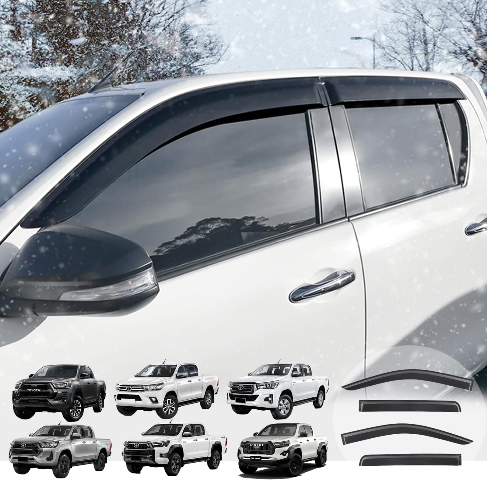 For Toyota Hilux Accessories Wind Deflectors - Hilux Revo 2016-2026 MK8 MK9 Invincible/Invincible X/GR Sport/Icon/Active 4-doors Sun Rain Guards Car Window Shields Protector 4PCS