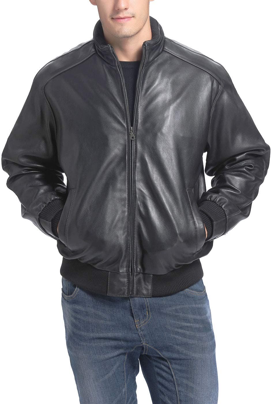 BGSD Men City Lambskin Leather Bomber Jacket (Also available in Big and Tall)