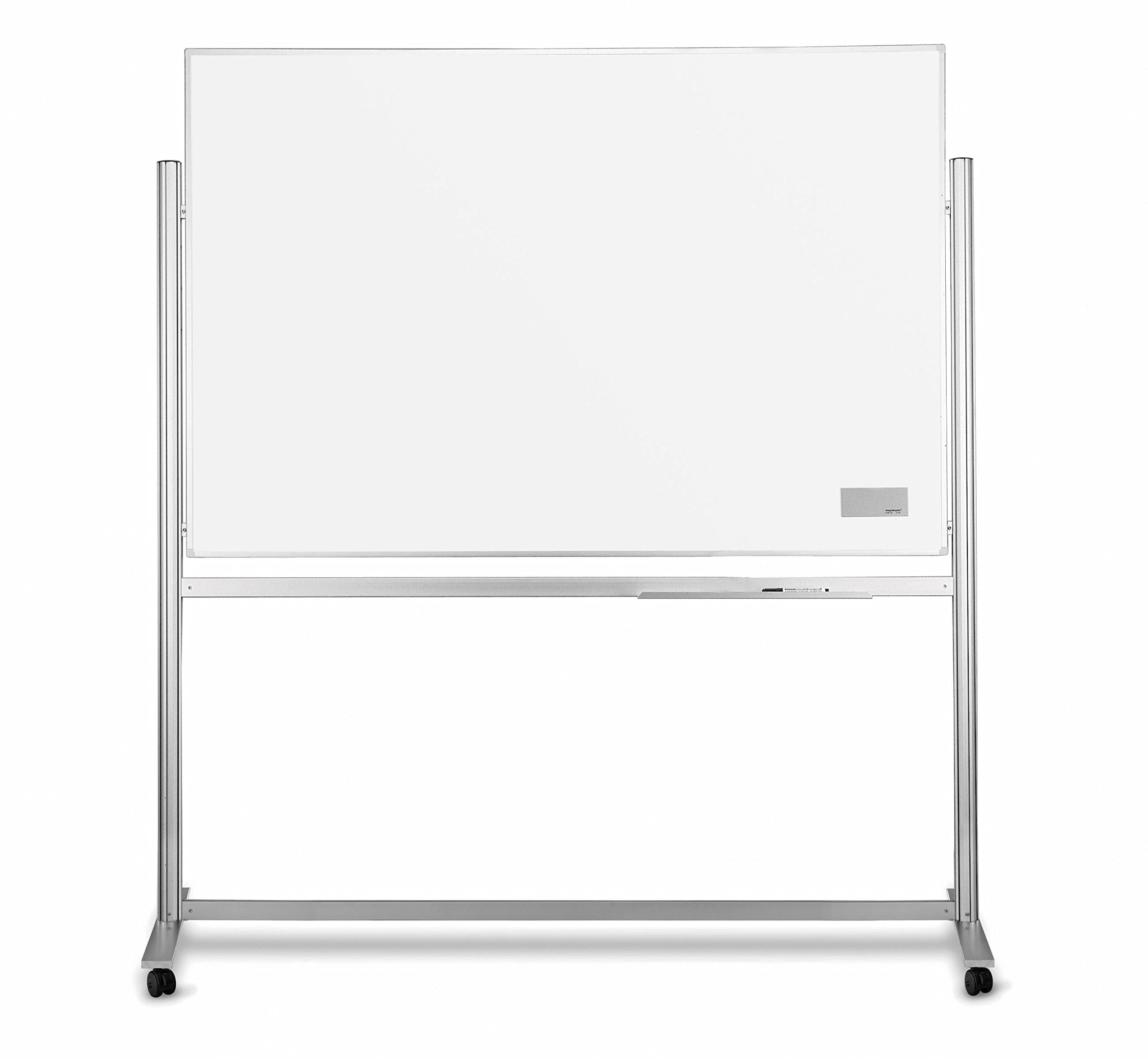 magnetoplan ferroscript Mobile Double Sided Whiteboard with Aluminium Frame and Pen Tray – 220 x 120 cm White