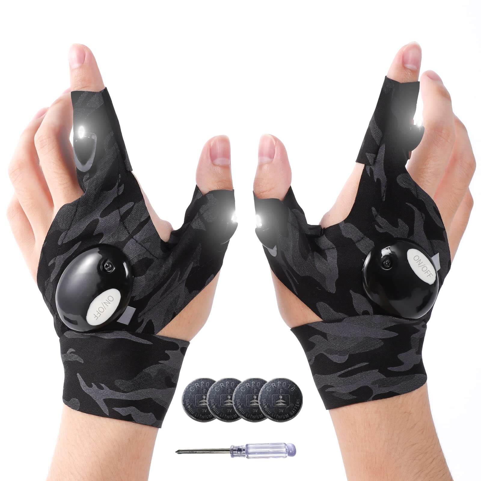 Mylivell LED Flashlight Gloves Gifts for Men Dad Father Boyfriend Husband Unique Cool Gadget Tools for Repairing Hands-Free Lights for Camping Fishing Outdoor Grill Birthday Christmas Gifts for Him