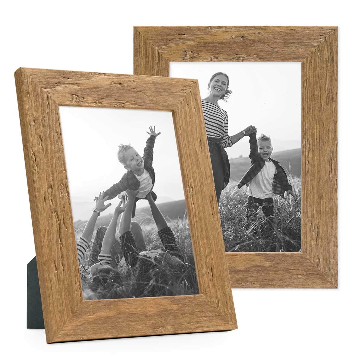 Photolini Set of 2 Picture Frames with Dimensions of 10x15 cm / 6 x 4 inches, Beach-House Style, Rustic, Oak Look, Natural Solid Wood with Glass Insert