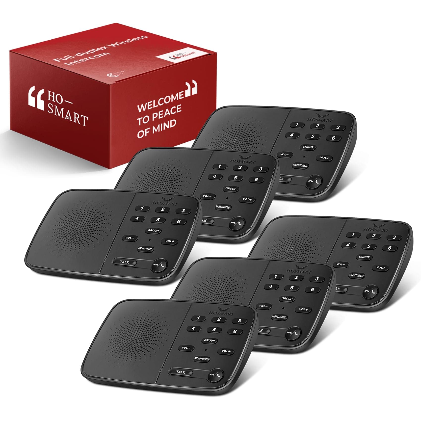 Hosmart Intercoms Wireless for Home UltraSpeak Pro, 2025 Full Duplex Wireless Intercom System for Business, Room to Room Intercom Two Way Real-time Intercom with 1200 Feet Range (6 Packs)