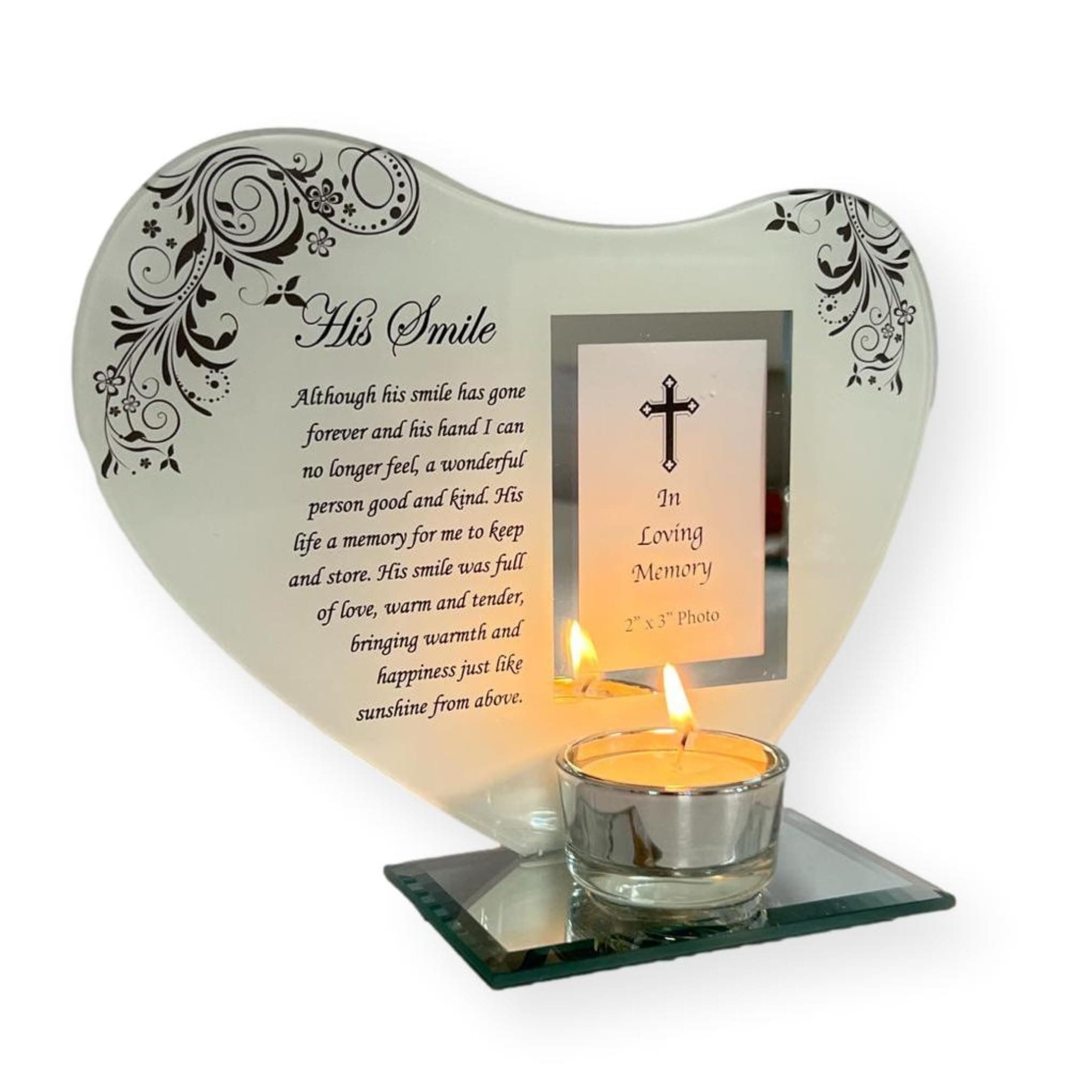HIS SMILE GLASS MEMORIAL CANDLE HOLDER AND PHOTO FRAME | thinking of you gifts | Dad memorial gift | memory gifts for Pops, Father, Dad, Granddad, Grandfather